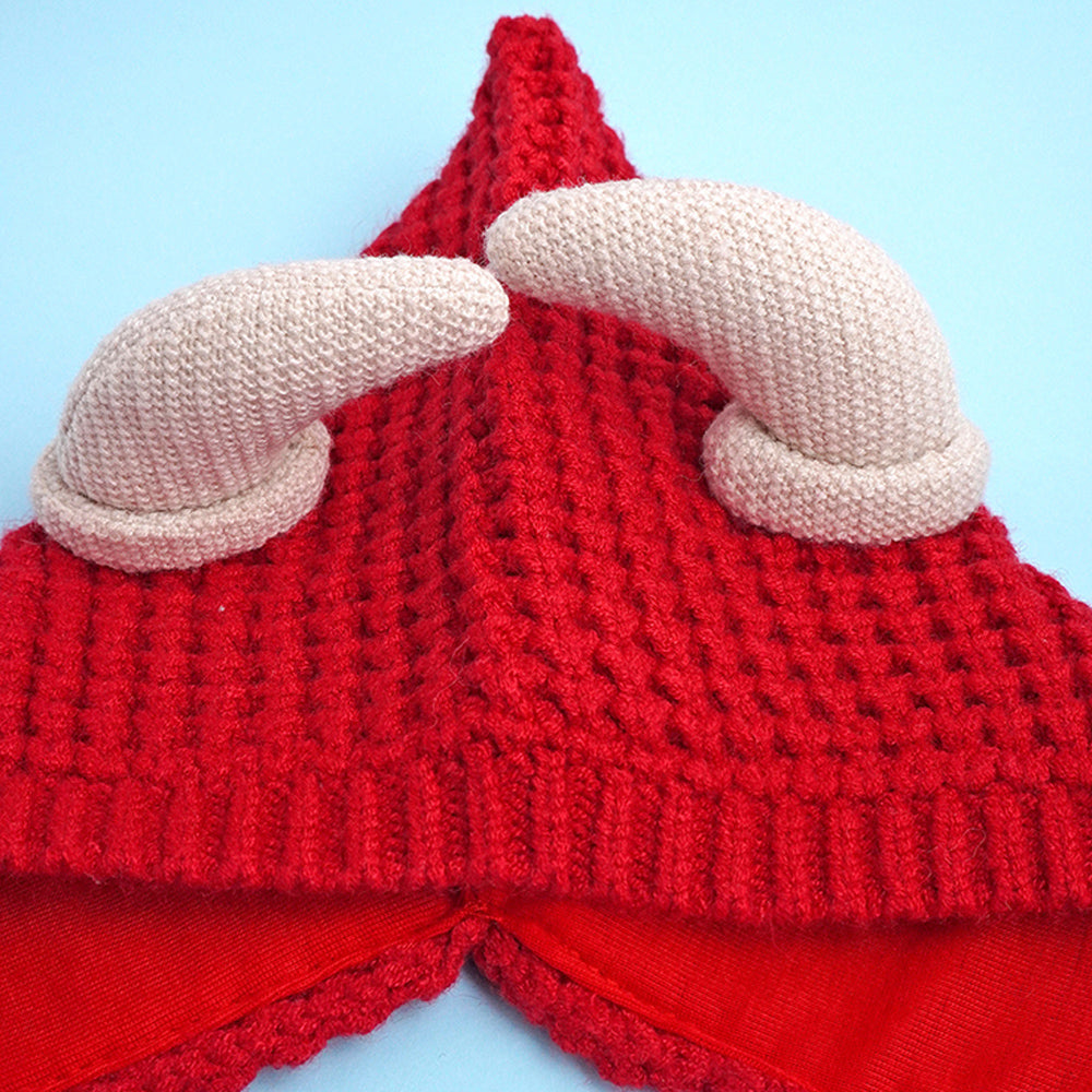 Little Surprise Box Red Baby Horns Knitted Soft Woolen Winter Cap With Tie Up 6-18 Months