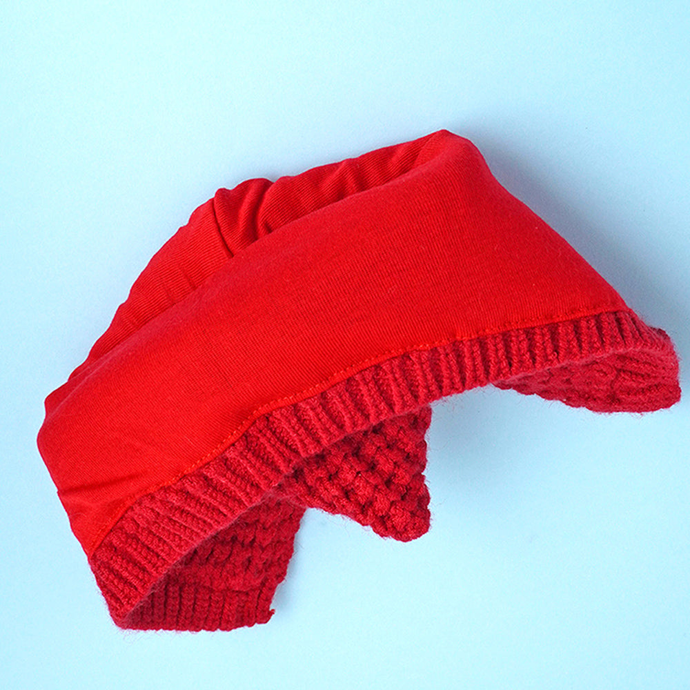 Little Surprise Box Red Baby Horns Knitted Soft Woolen Winter Cap With Tie Up 6-18 Months