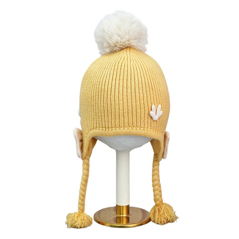 Little Surprise Box Yellow Butterfly Knitted Soft Woolen Winter Cap With Tie Up 6-18 Months