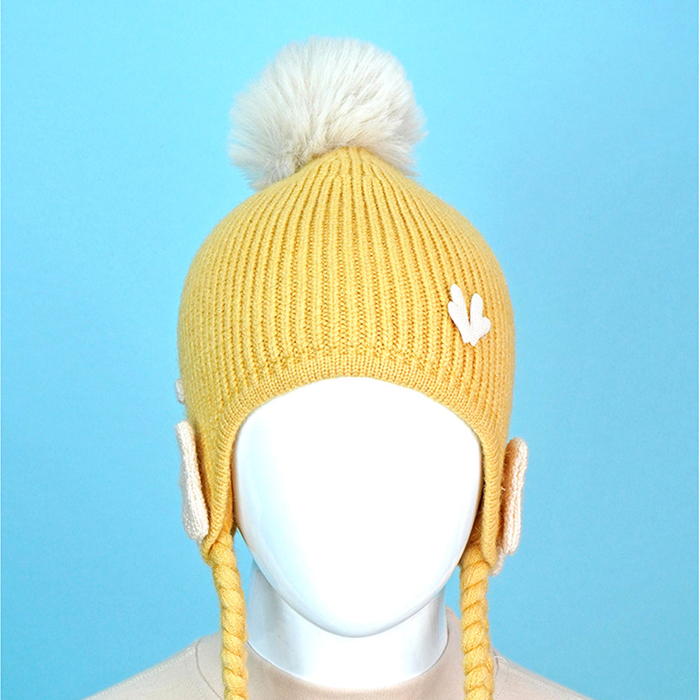 Little Surprise Box Yellow Butterfly Knitted Soft Woolen Winter Cap With Tie Up 6-18 Months