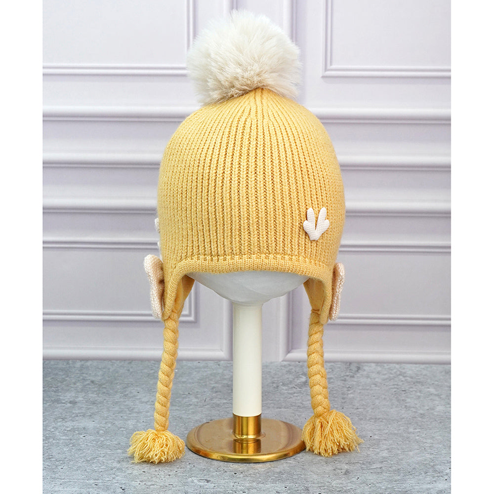 Little Surprise Box Yellow Butterfly Knitted Soft Woolen Winter Cap With Tie Up 6-18 Months