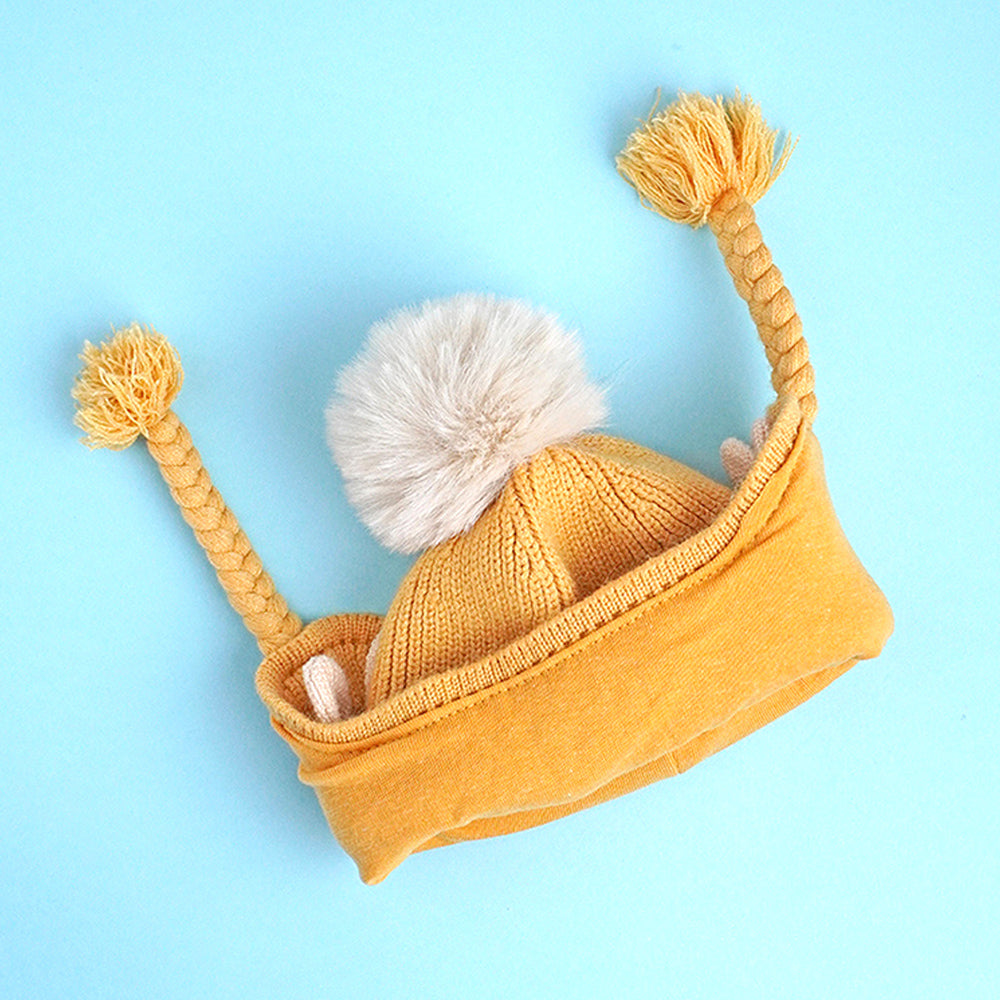 Little Surprise Box Yellow Butterfly Knitted Soft Woolen Winter Cap With Tie Up 6-18 Months