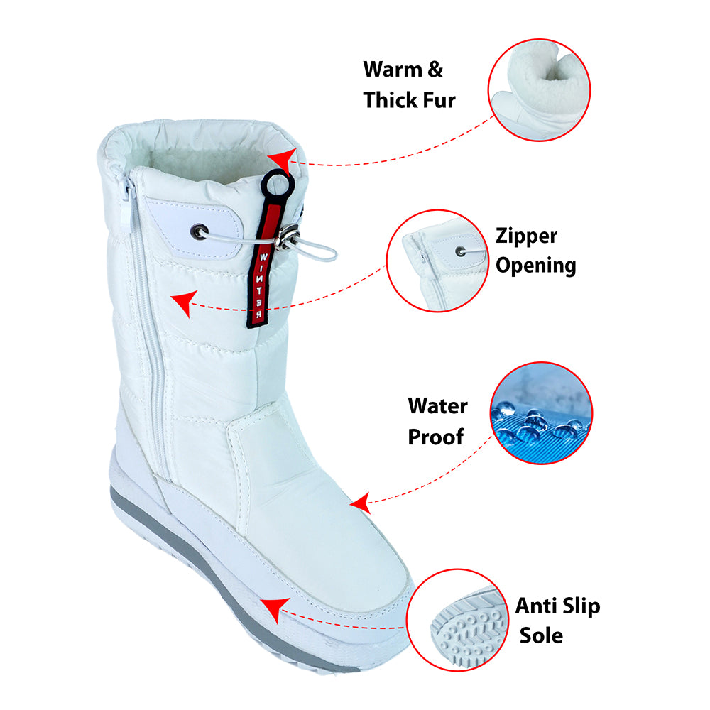 Little Surprise Box, White Angel, High Rise Waterproof Winter Snow Boots for Women for minus temperature