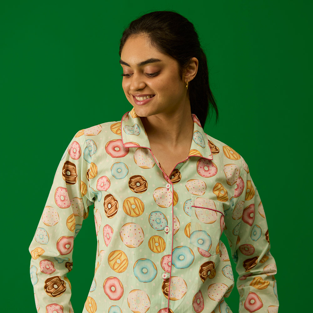 Women Doughnut Aqua Pajama Set