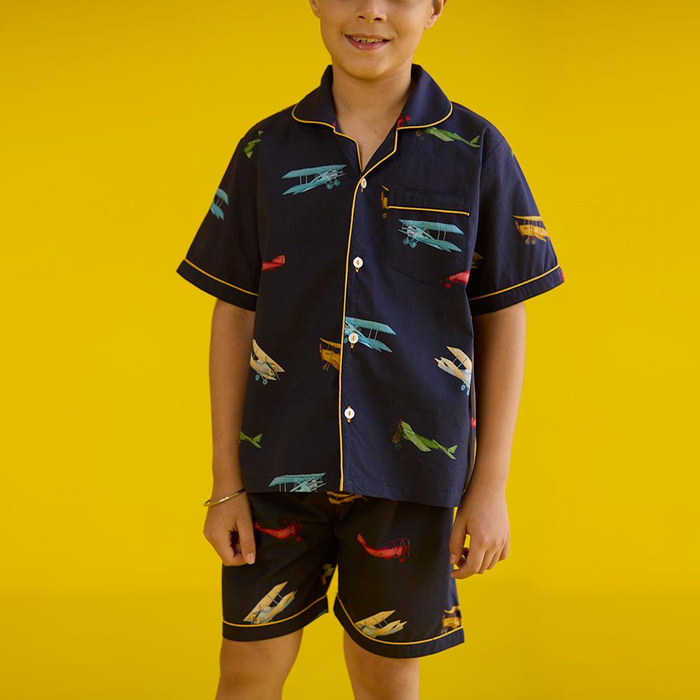 Vintage Planes Navy Shorts Set For Kids