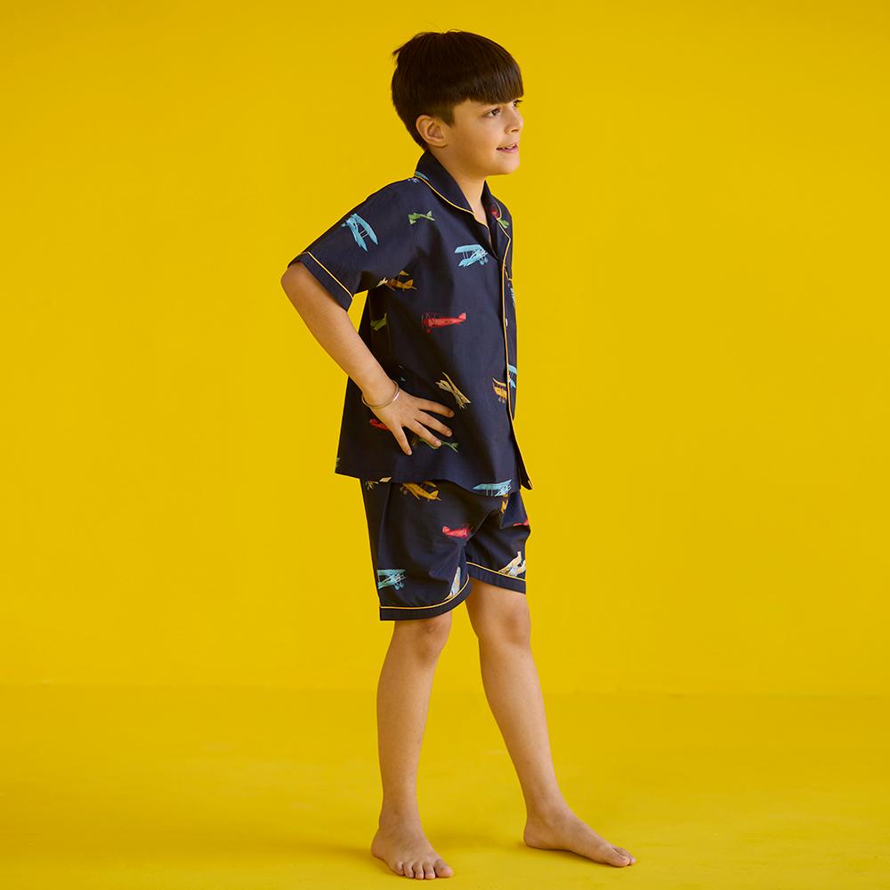 Vintage Planes Navy Shorts Set For Kids