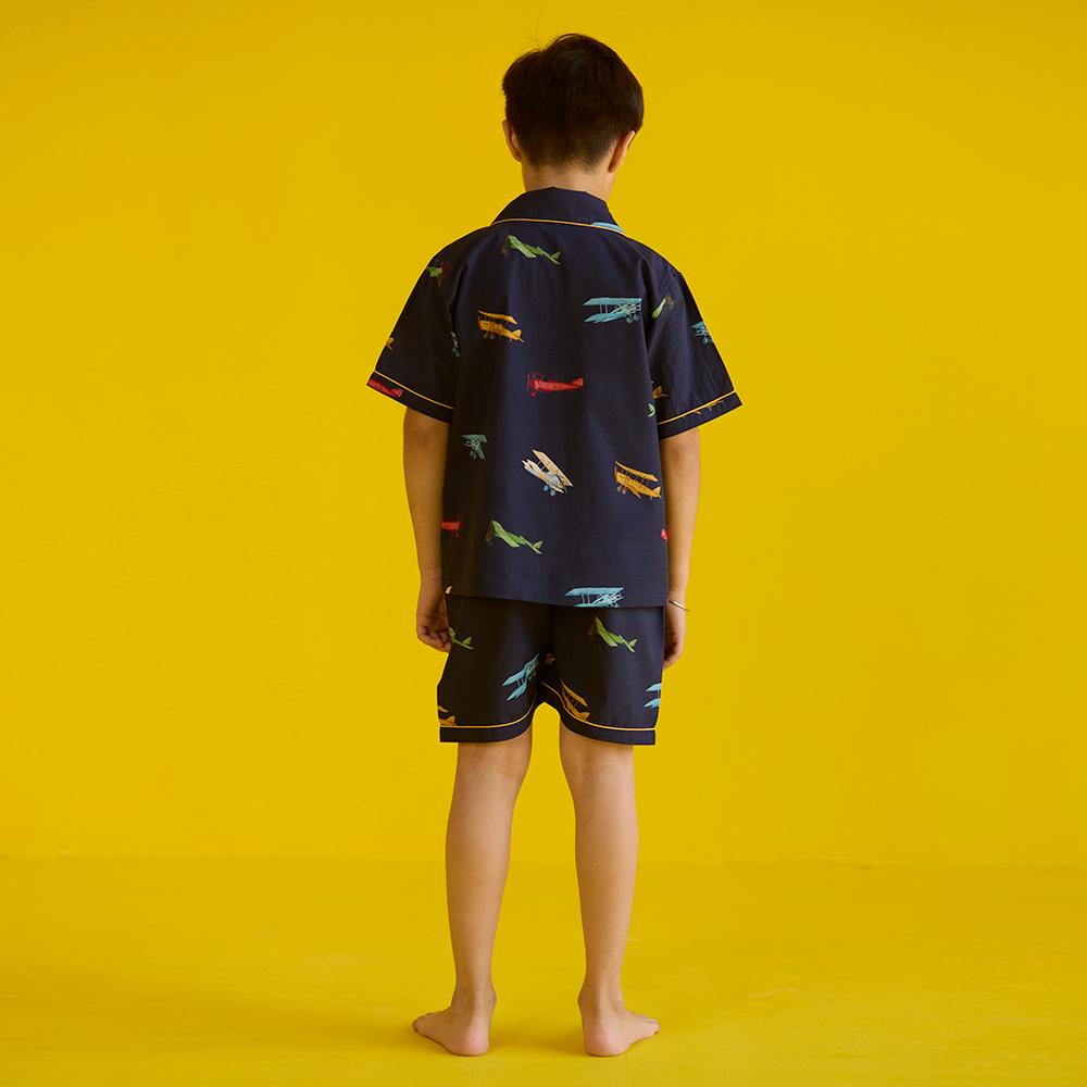 Vintage Planes Navy Shorts Set For Kids