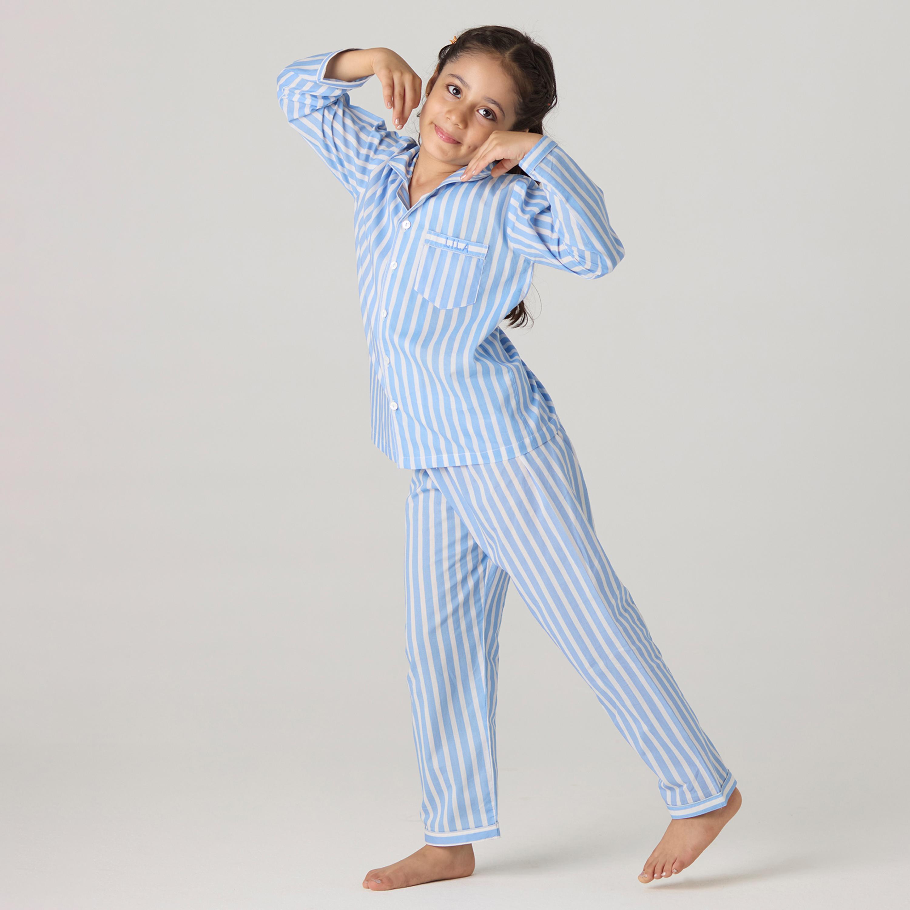 Azure Striped Pajama Set For Kids