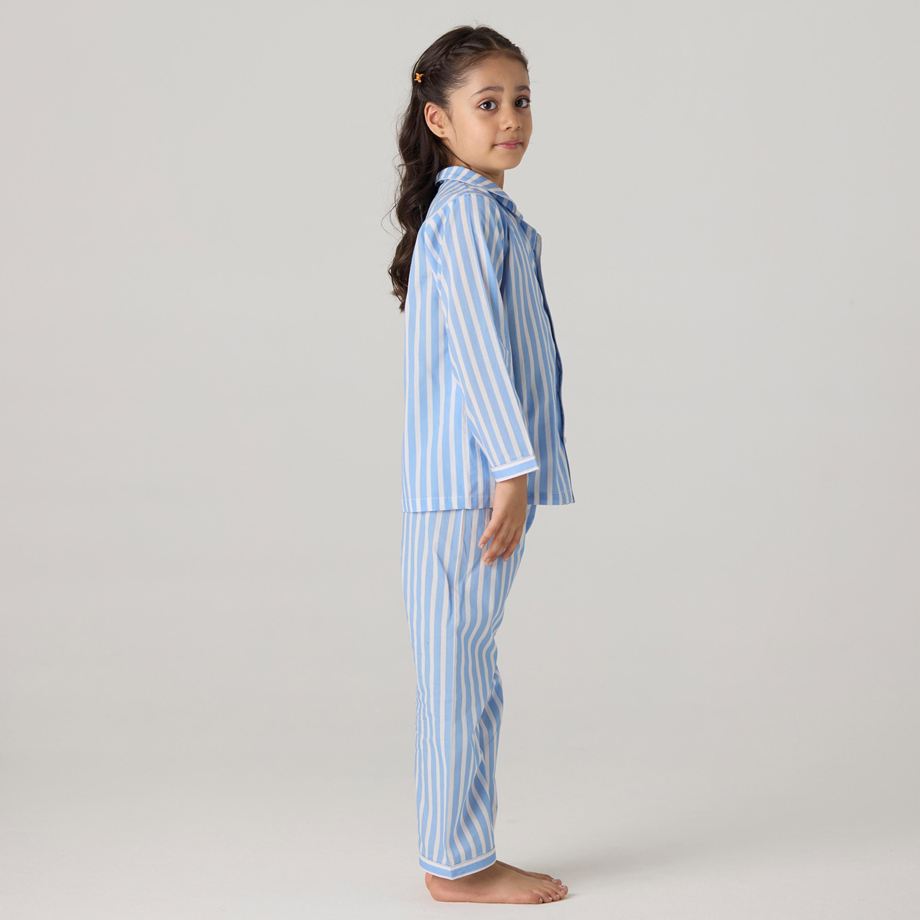 Azure Striped Pajama Set For Kids