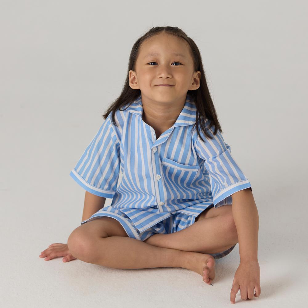 Azure Striped Shorts Set For Kids