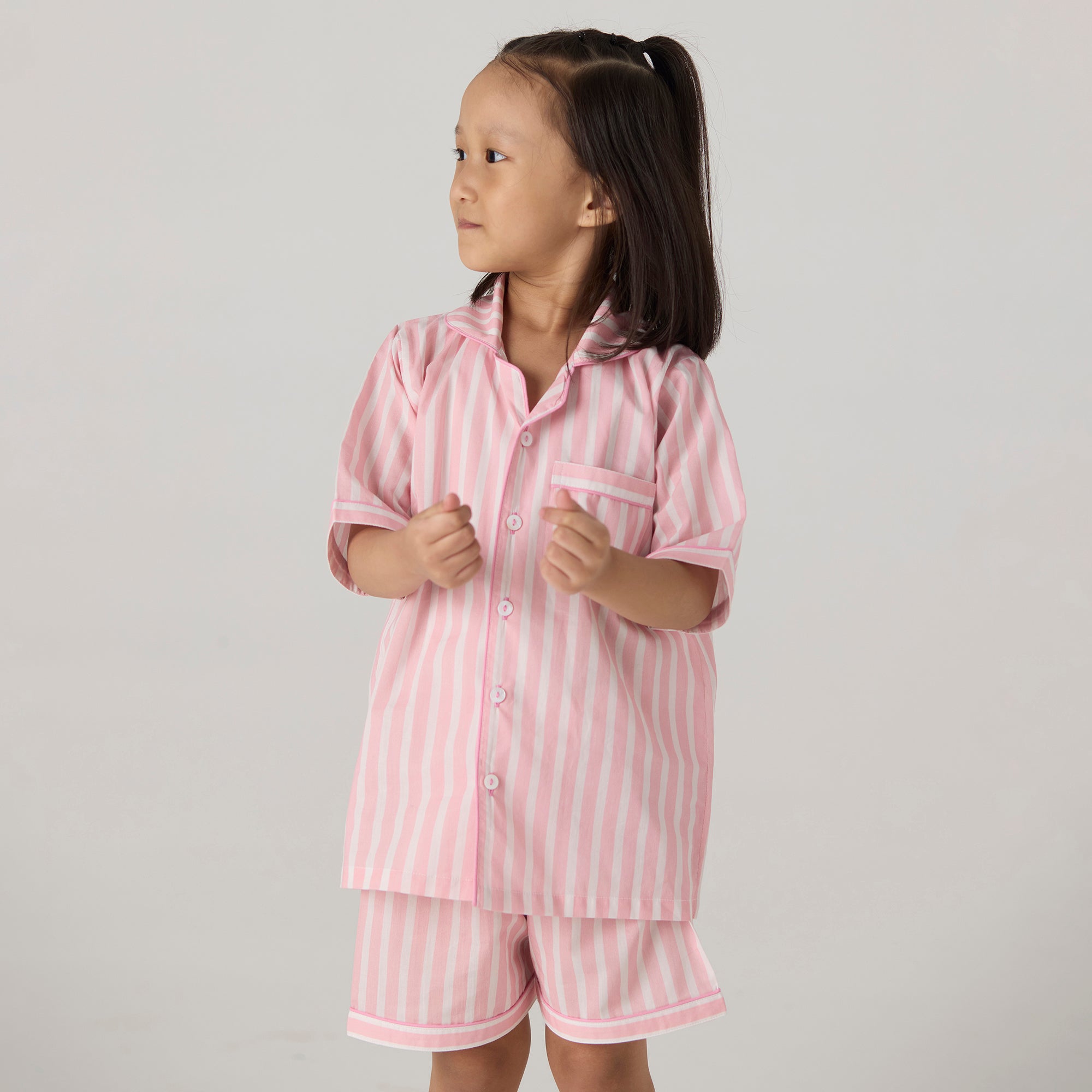 Blush Striped Shorts Set For Kids