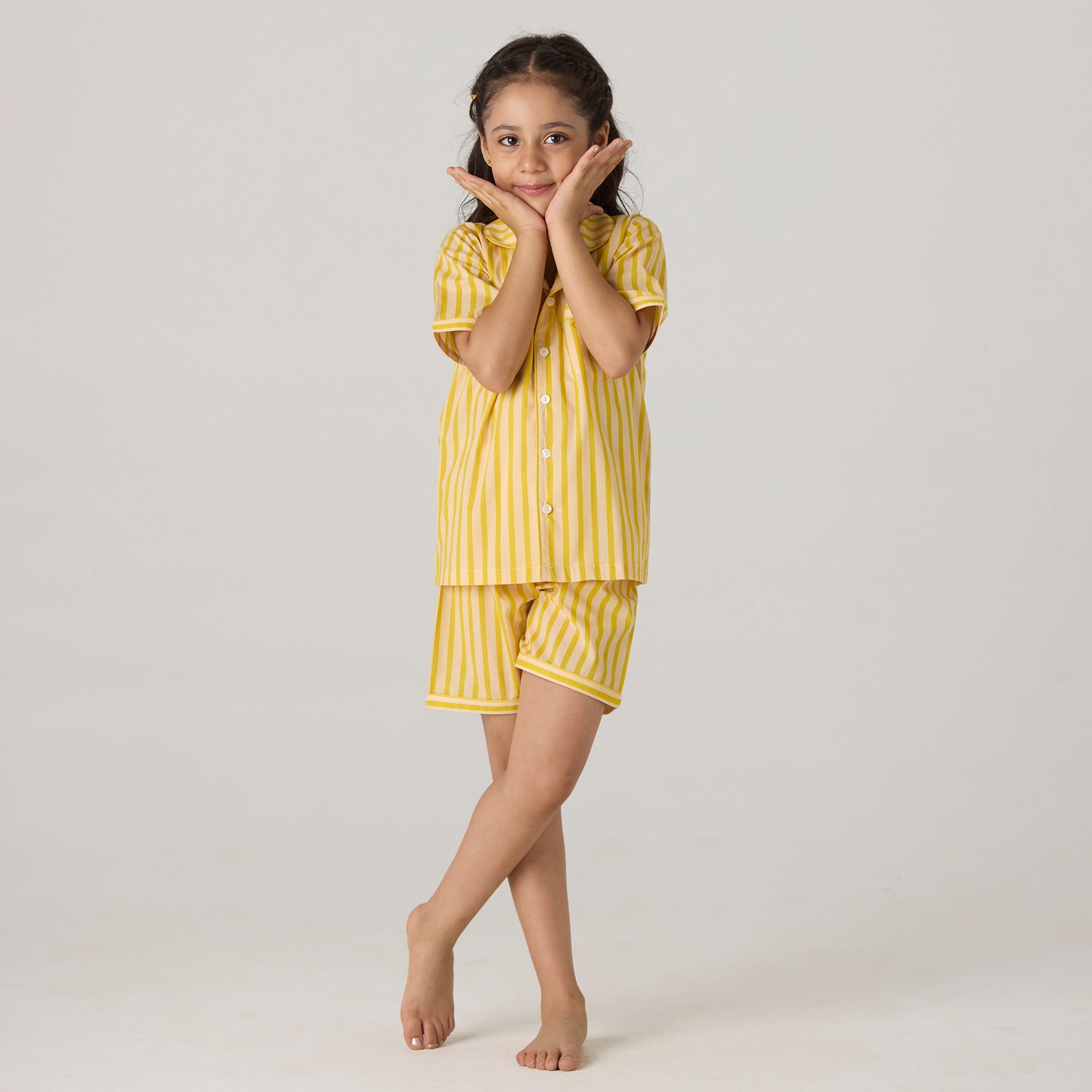 Lemon Striped Shorts Set For Kids