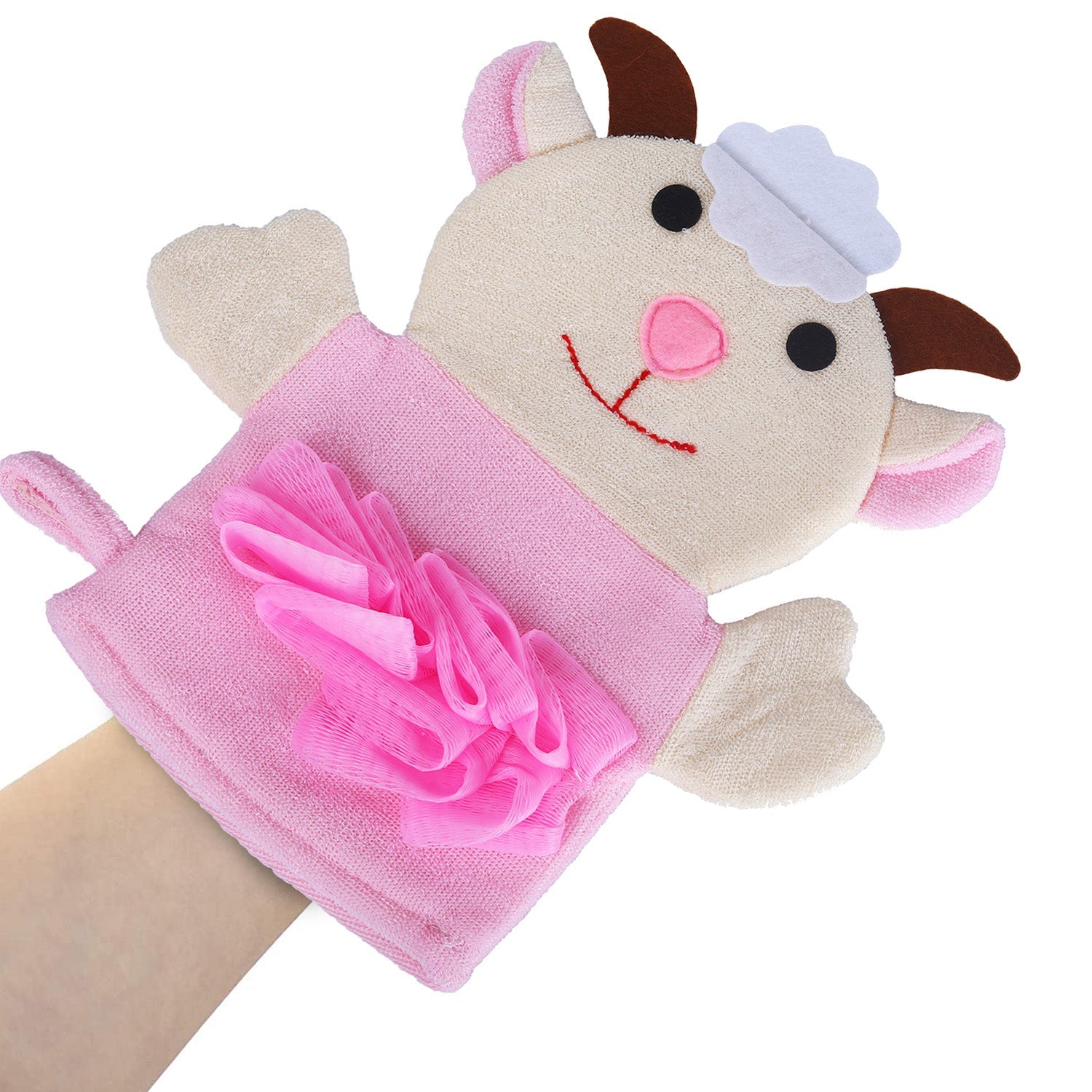 Baby Moo Sweet Cow Bath Time Fun Hand Puppet Loofah Bath Glove - Cream - Baby Moo