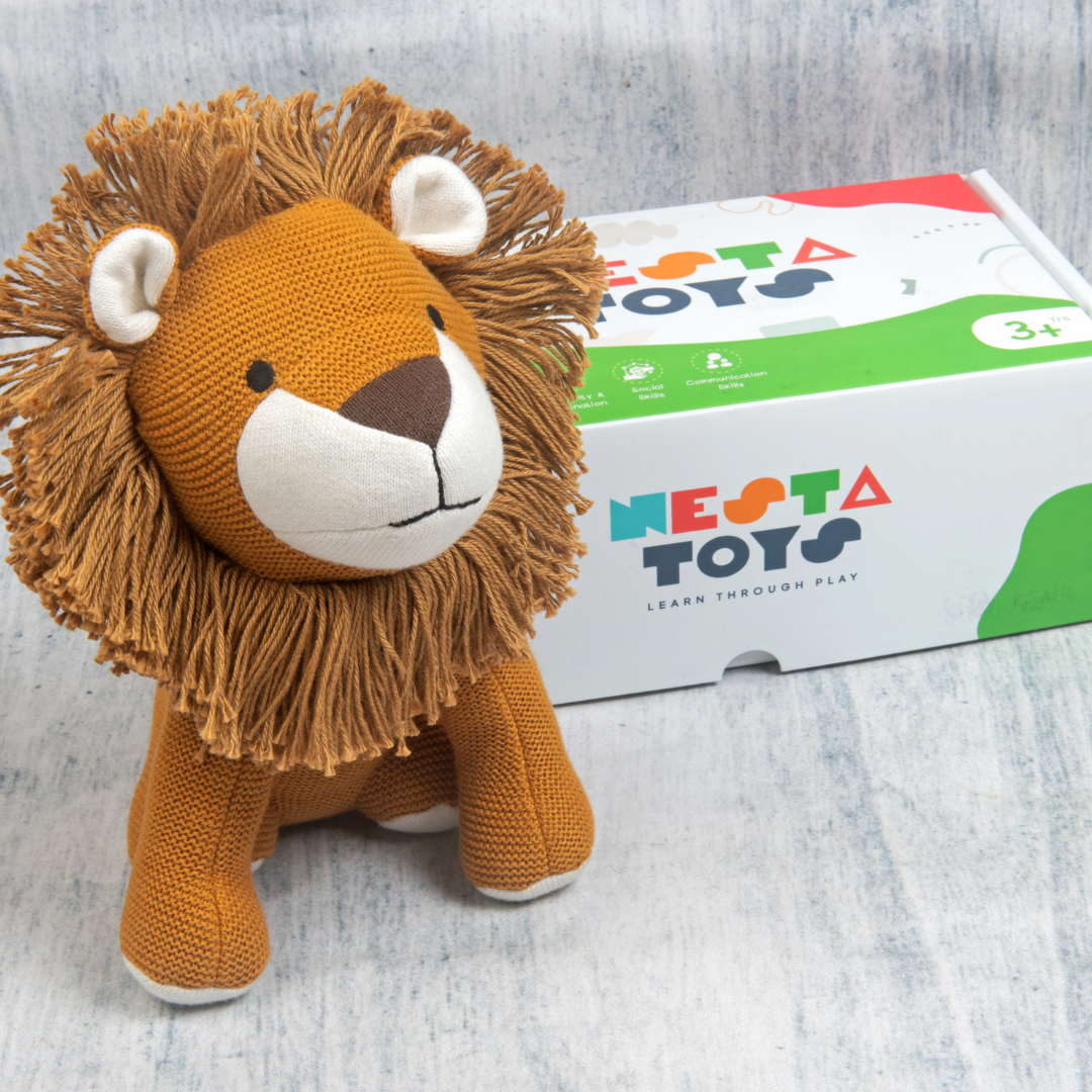 Leo the Lion | Knitted Cotton Animal Plush Toy for Kids