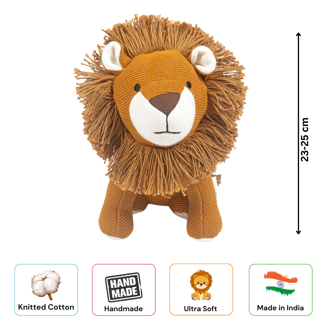 Leo the Lion | Knitted Cotton Animal Plush Toy for Kids