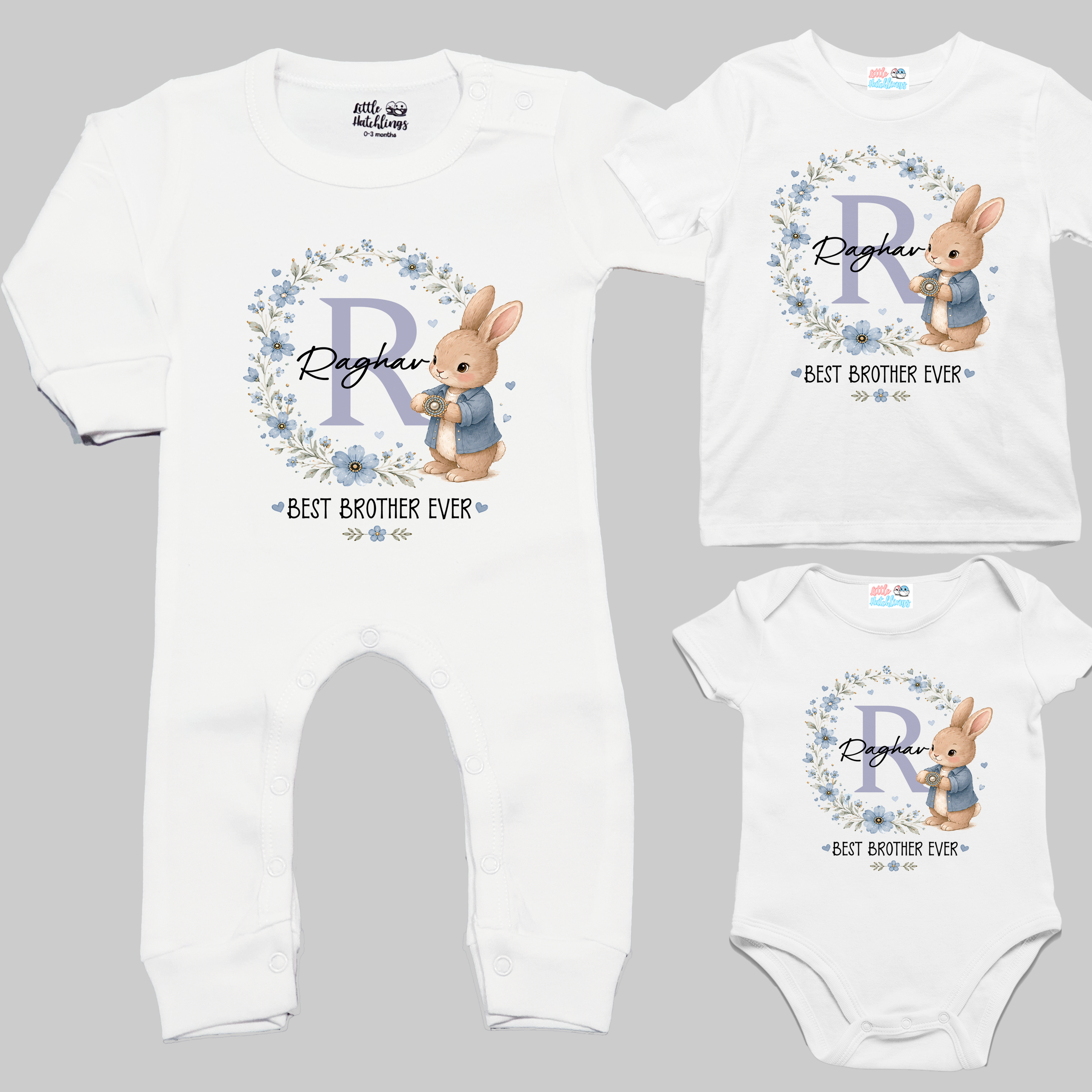 Best Sister & Brother Ever Bunny Rakhi Outfit - White