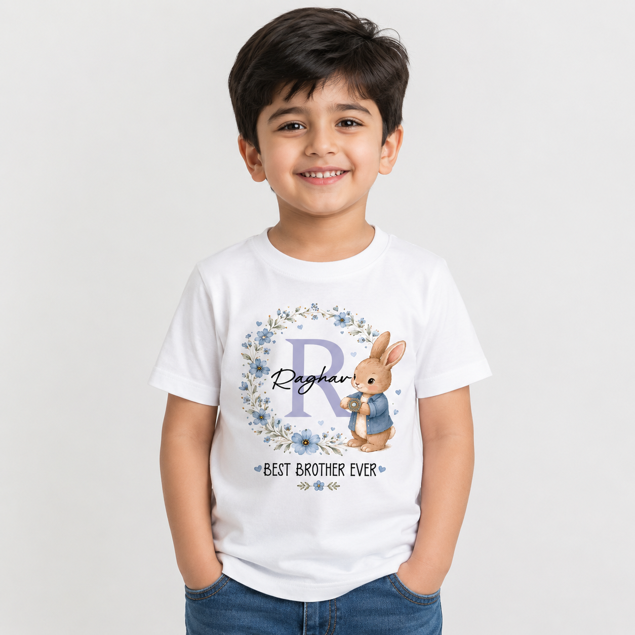 Best Sister & Brother Ever Bunny Rakhi Outfit - White
