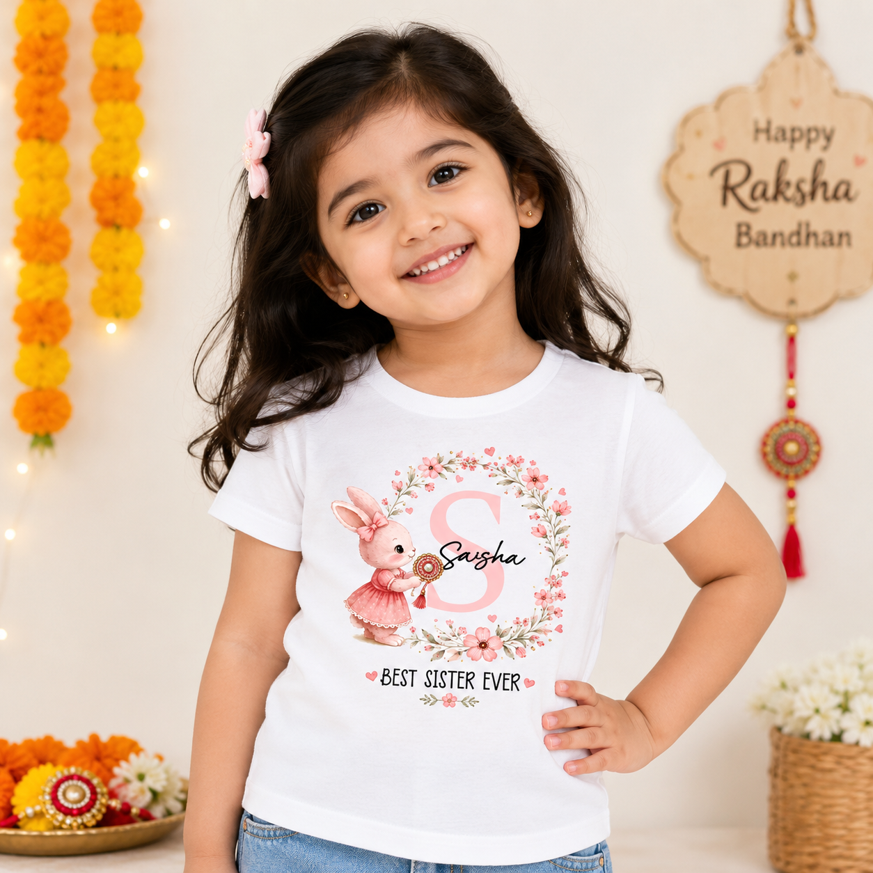 Best Sister & Brother Ever Bunny Rakhi Outfit - White