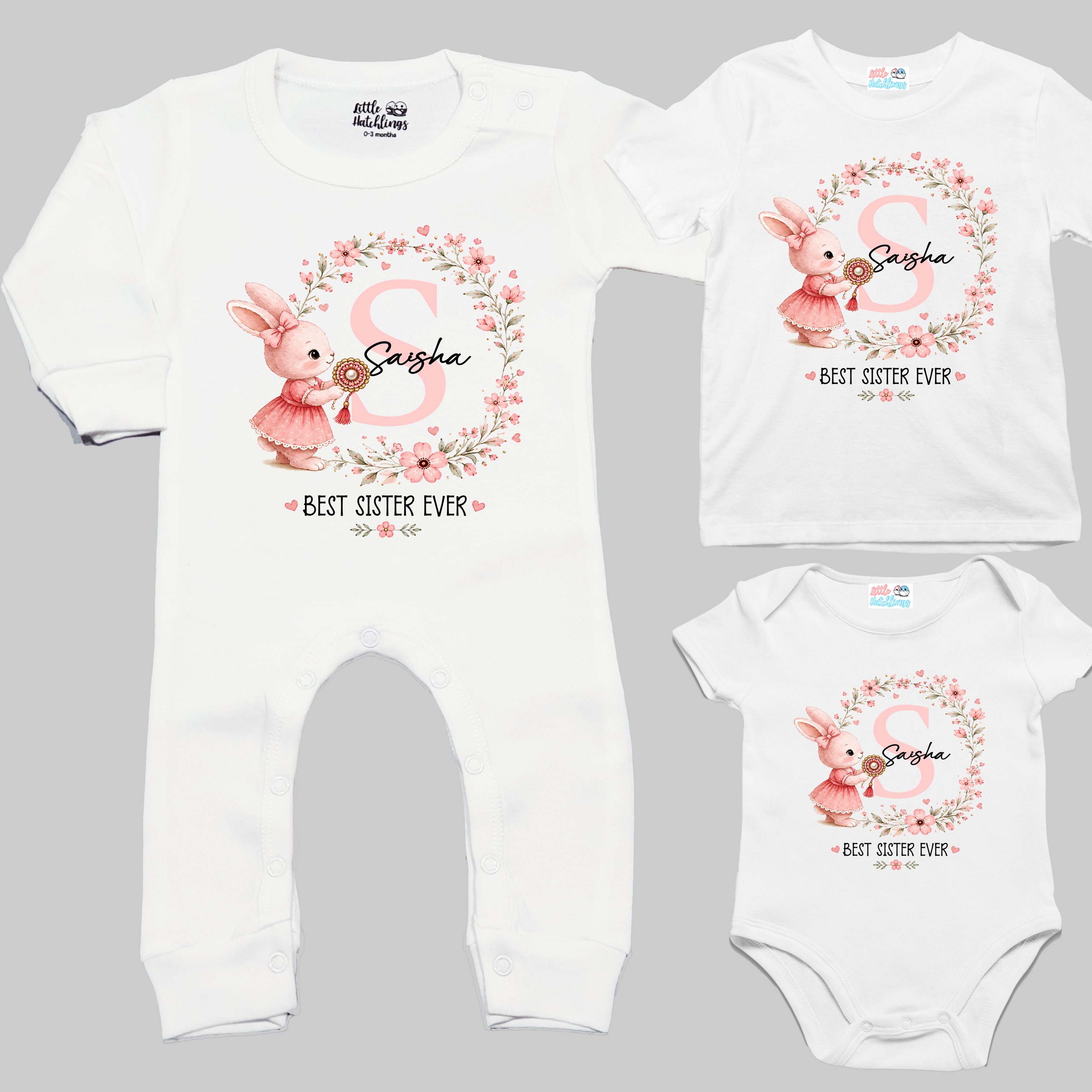 Best Sister & Brother Ever Bunny Rakhi Outfit - White