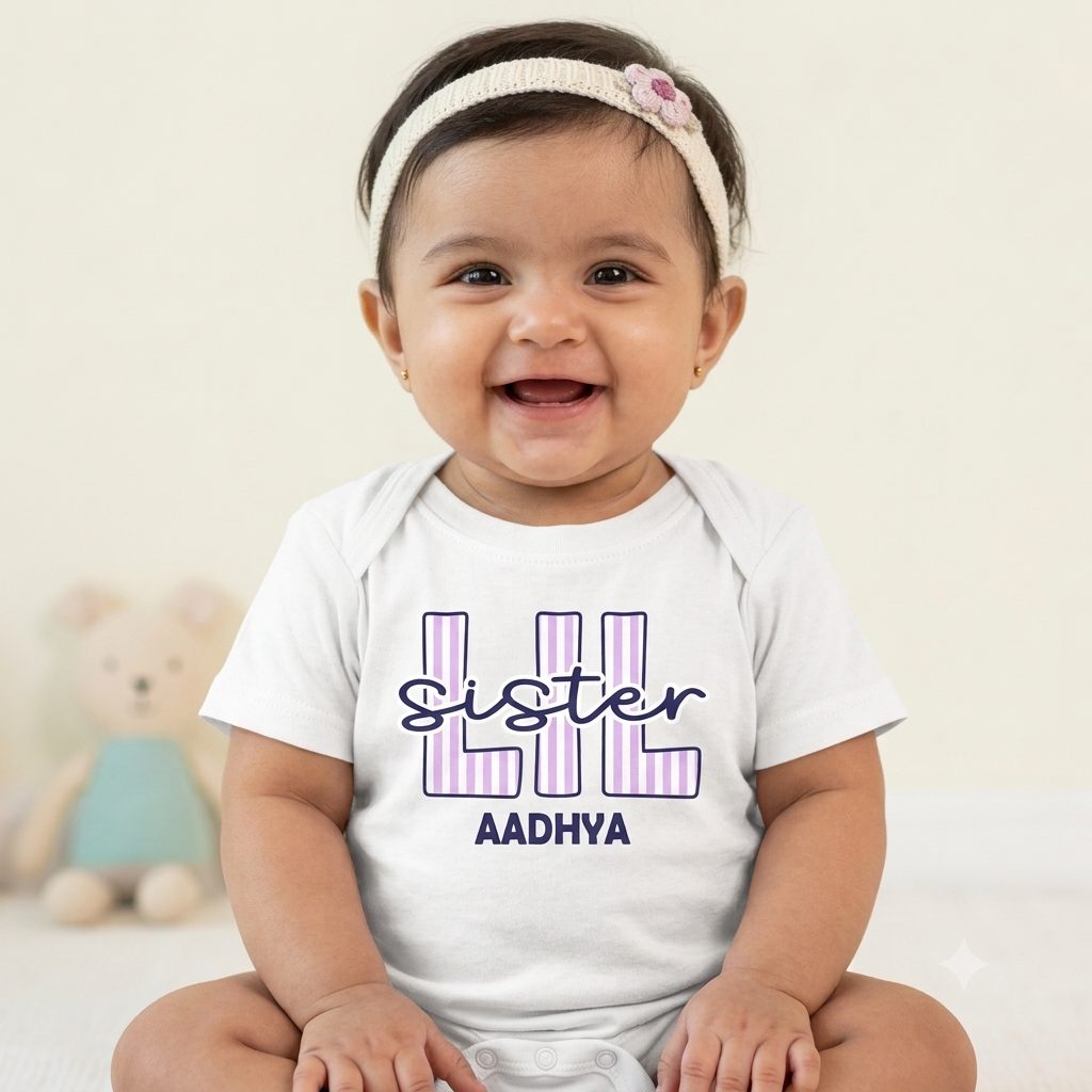 Big & Lil Sibling Stripes Personalised Rakhi Outfit - White