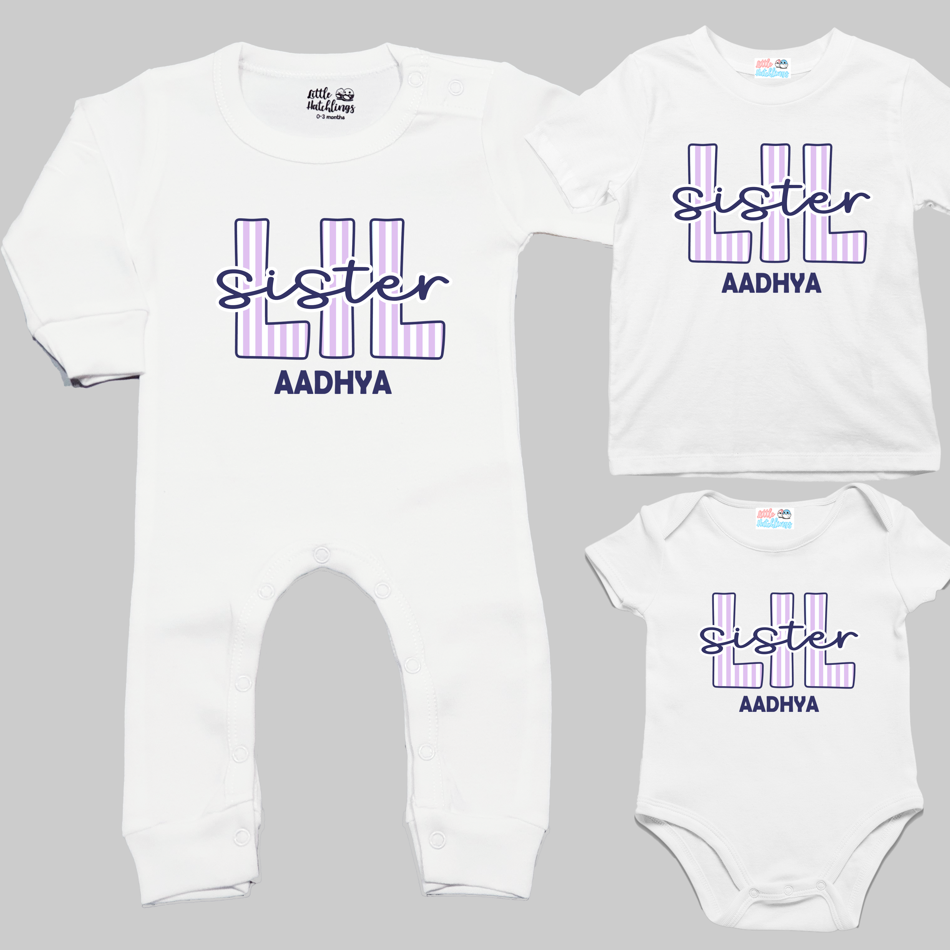 Big & Lil Sibling Stripes Personalised Rakhi Outfit - White