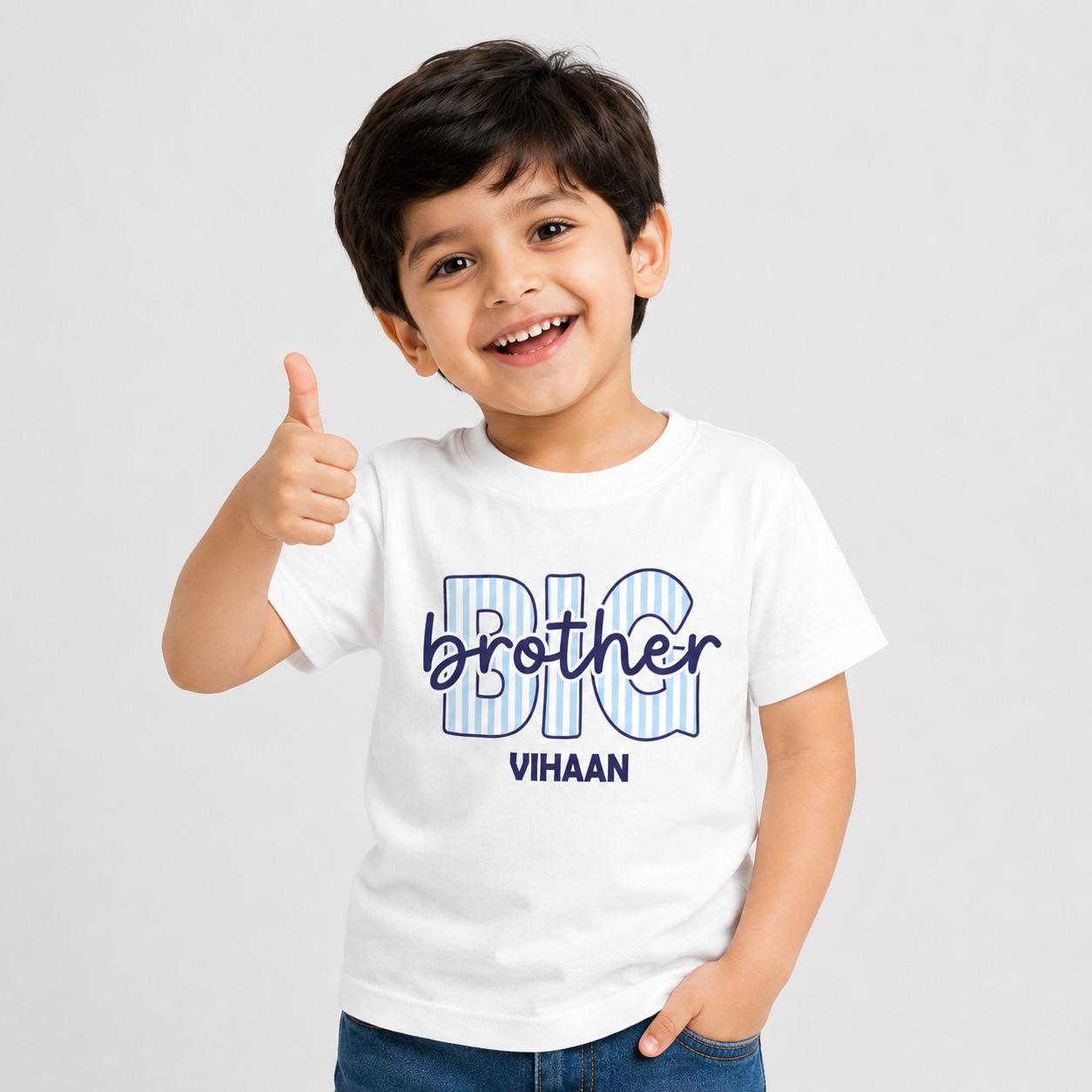 Big & Lil Sibling Stripes Personalised Rakhi Outfit - White