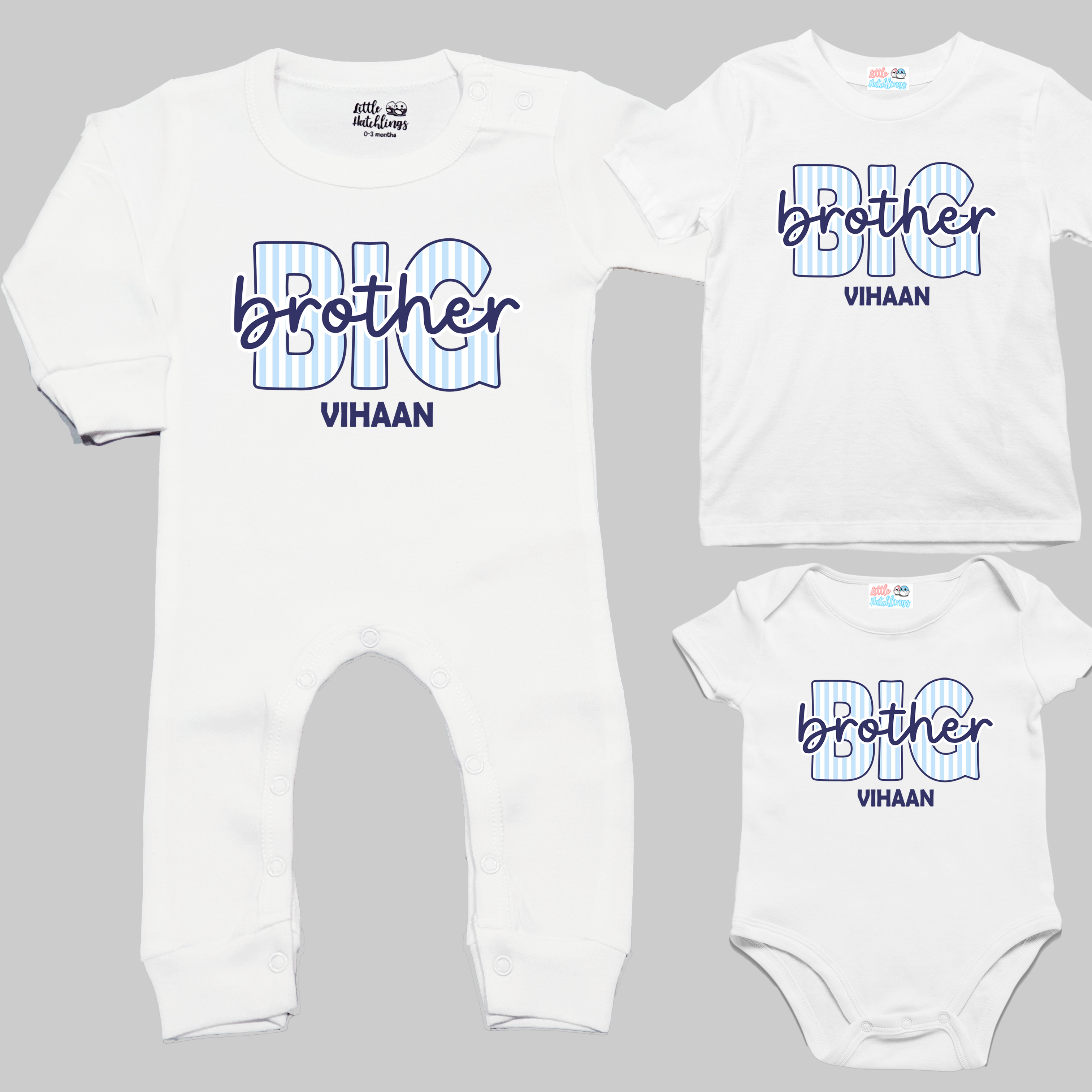 Big & Lil Sibling Stripes Personalised Rakhi Outfit - White
