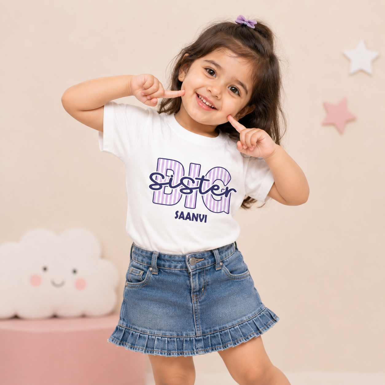 Big & Lil Sibling Stripes Personalised Rakhi Outfit - White