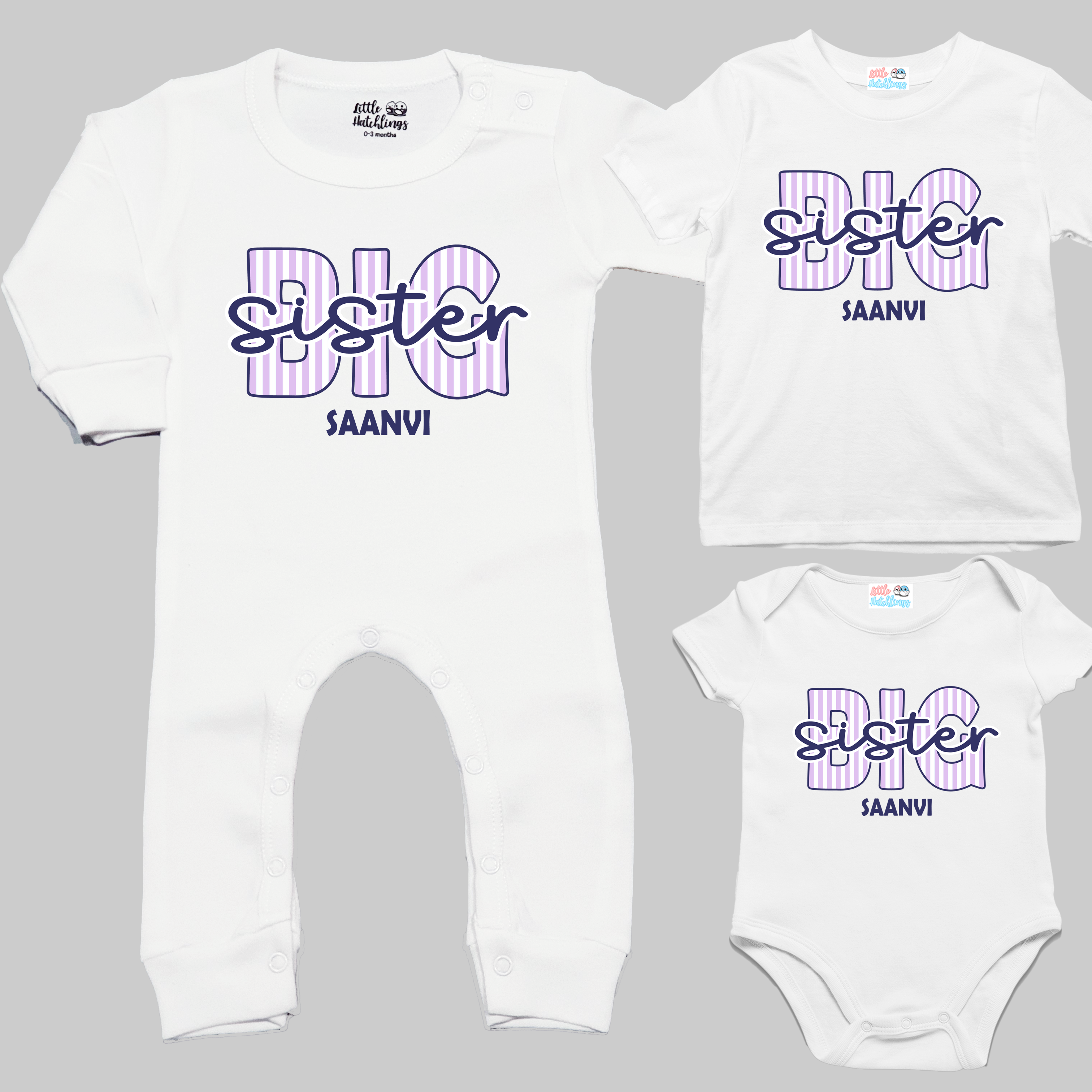 Big & Lil Sibling Stripes Personalised Rakhi Outfit - White