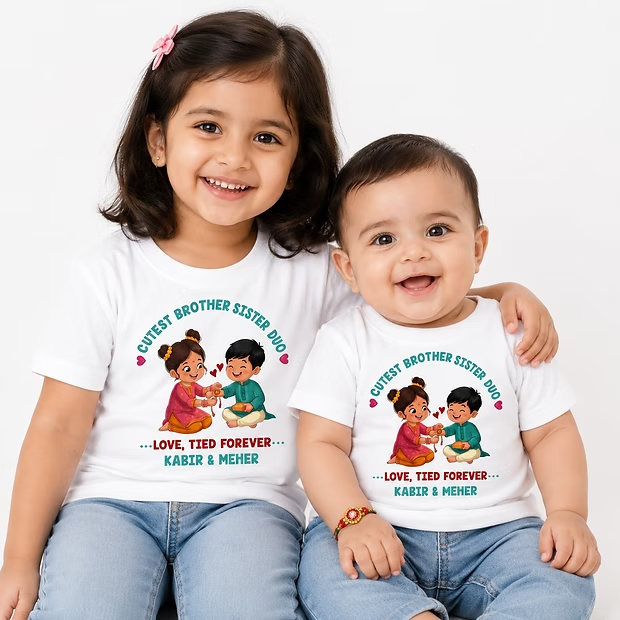 Personalised Sibling T-Shirt Combo - White