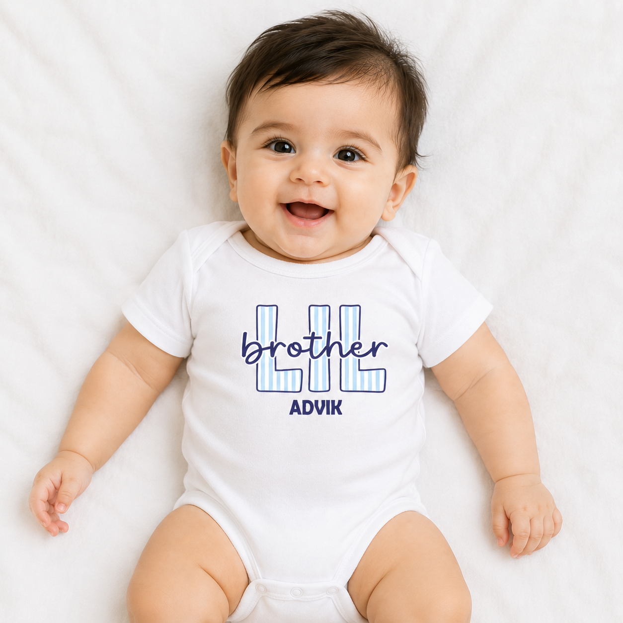 Big & Lil Sibling Stripes Personalised Rakhi Outfit - White
