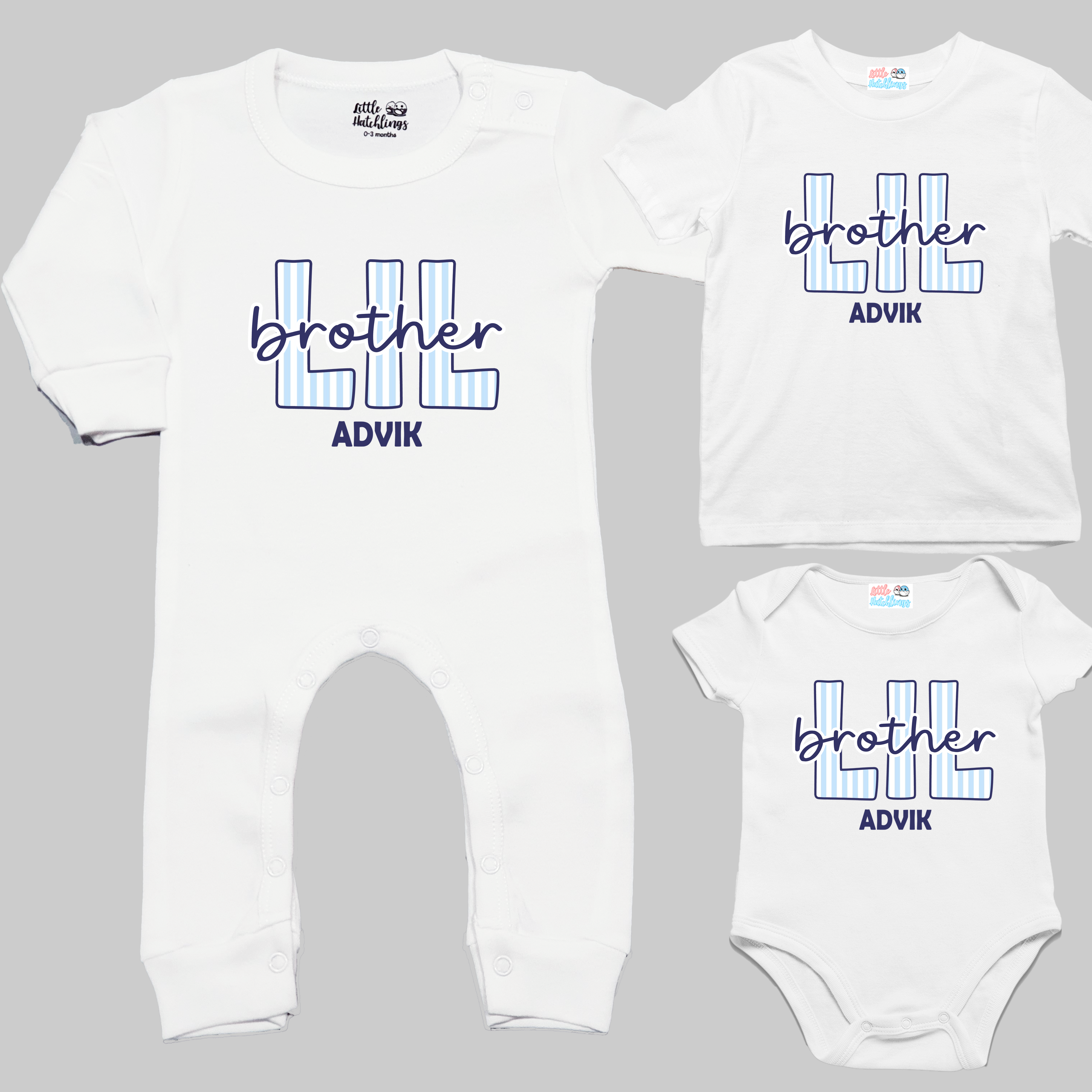 Big & Lil Sibling Stripes Personalised Rakhi Outfit - White