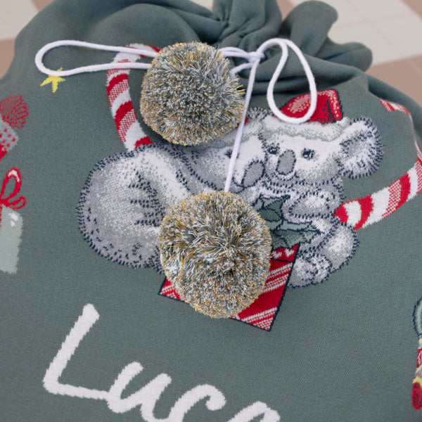 May Gibbs Santa Sack - Base: Forest Green Letter: Ivory