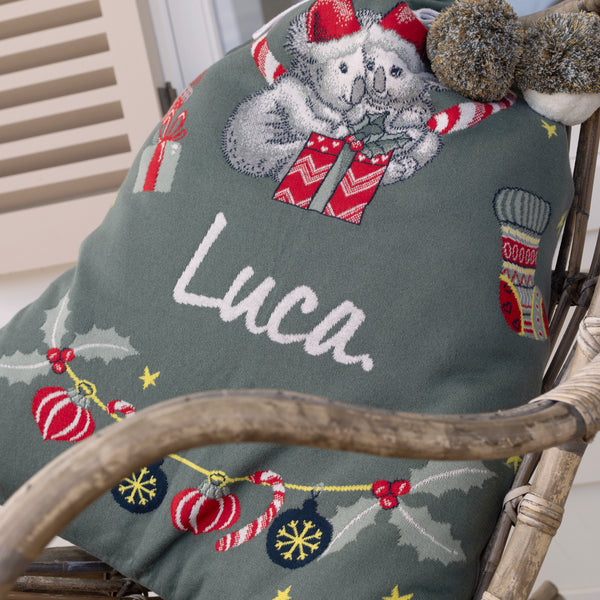 May Gibbs Santa Sack - Base: Forest Green Letter: Ivory