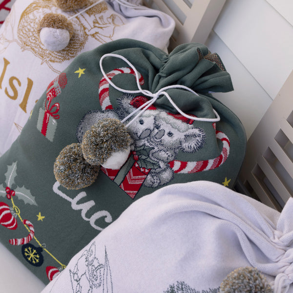 May Gibbs Santa Sack - Base: Forest Green Letter: Ivory