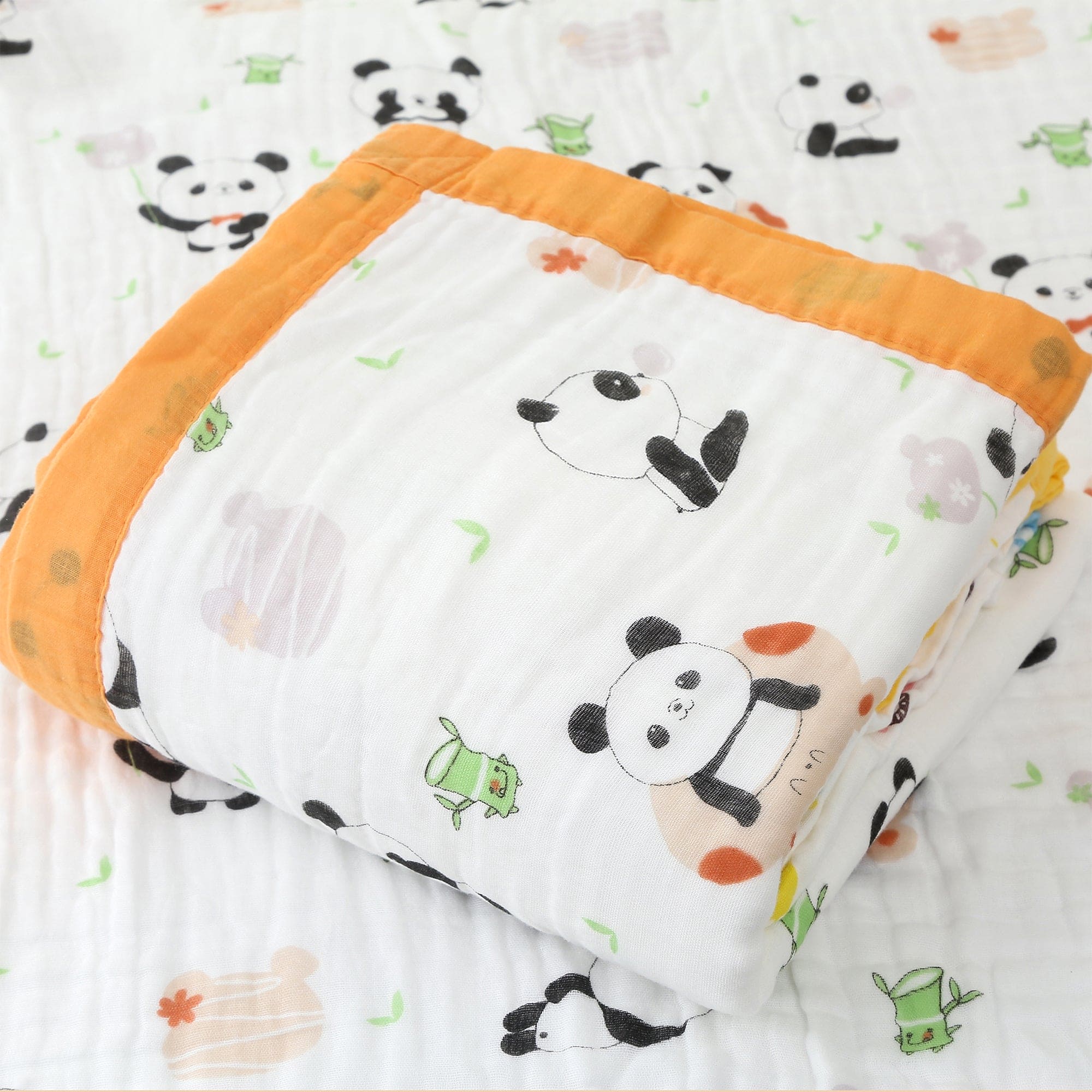 Baby Moo Little Panda 100% Muslin Cotton 6 Layer Breathable Blanket - Orange