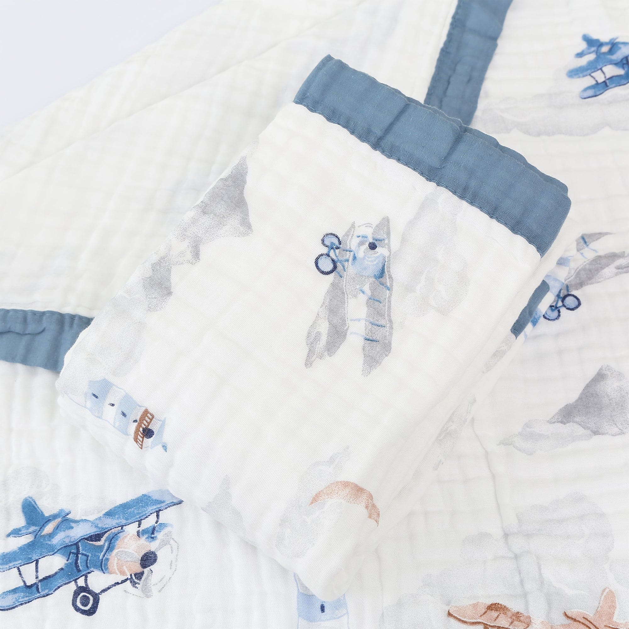 Baby Moo Up In The Sky 100% Muslin Cotton 6 Layer Breathable Blanket - Blue