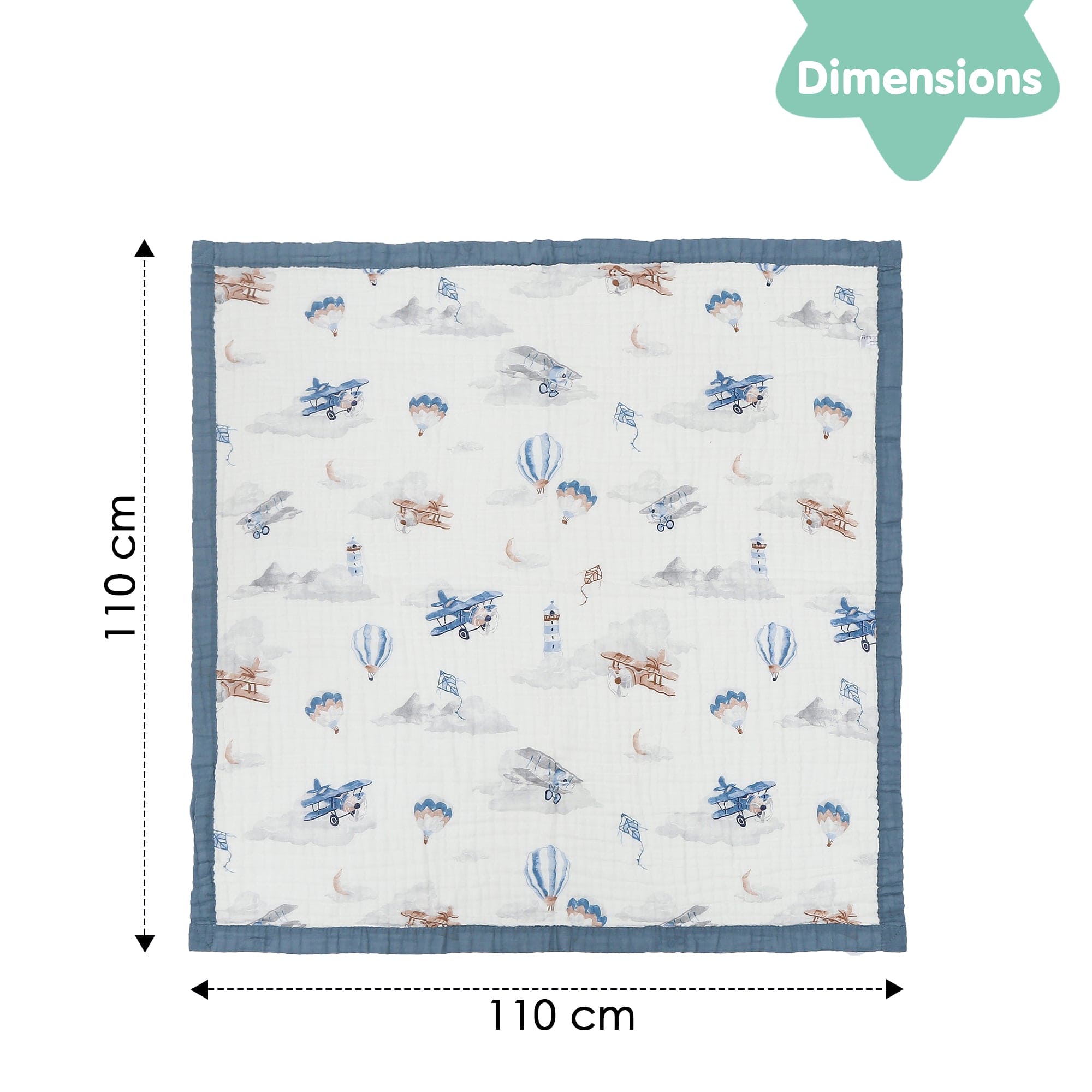 Baby Moo Up In The Sky 100% Muslin Cotton 6 Layer Breathable Blanket - Blue