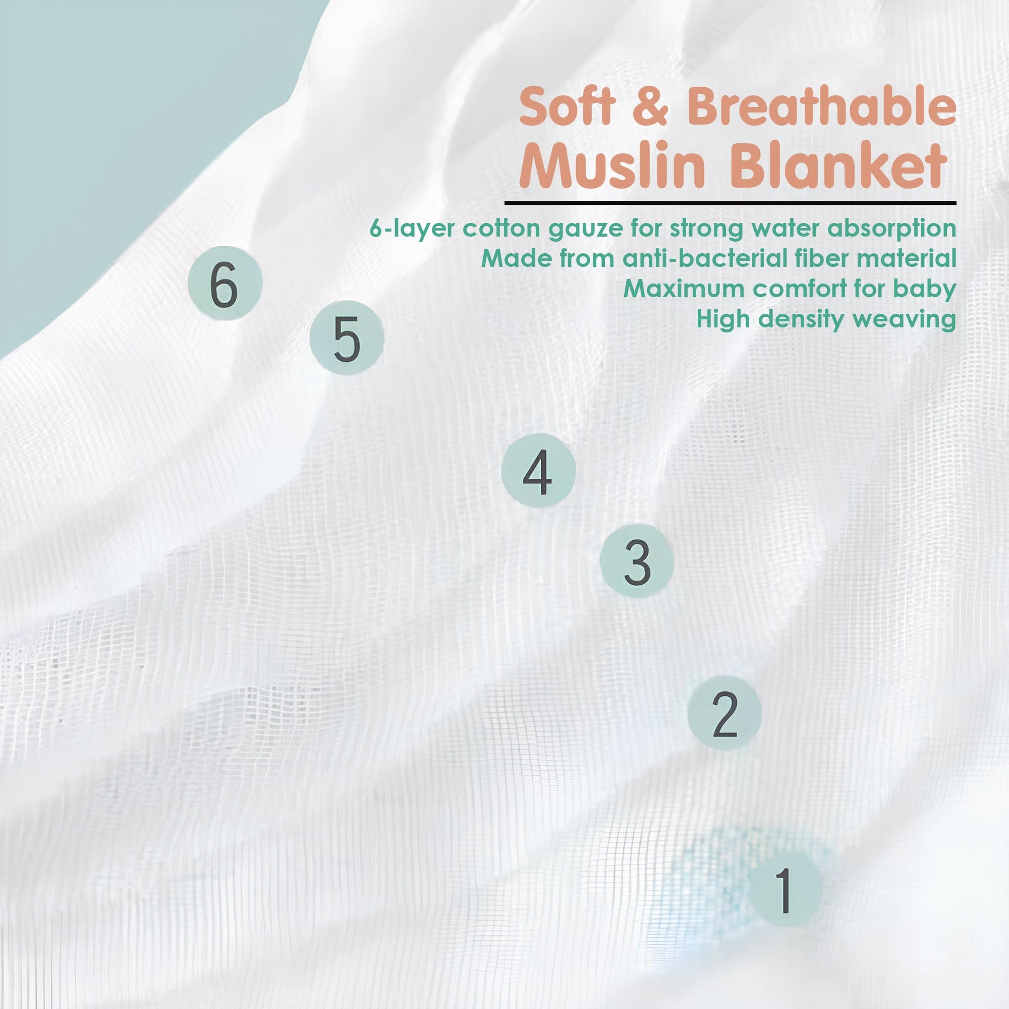 Baby Moo Up In The Sky 100% Muslin Cotton 6 Layer Breathable Blanket - Blue