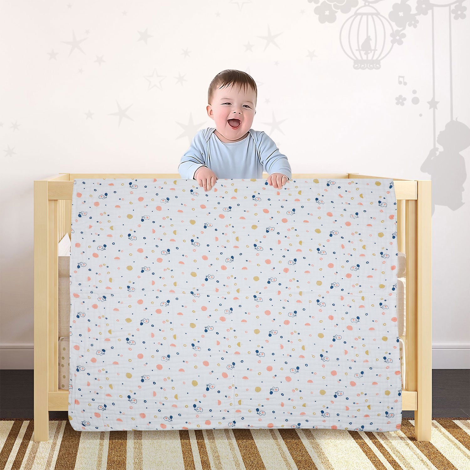 Baby Moo Printed White Muslin Blanket