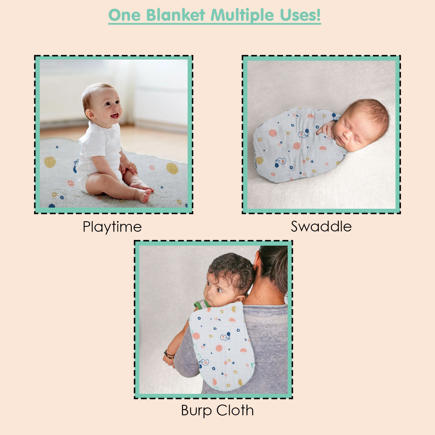 Baby Moo Printed White Muslin Blanket