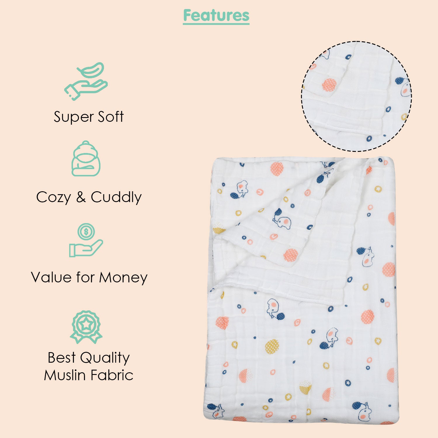 Baby Moo Printed White Muslin Blanket