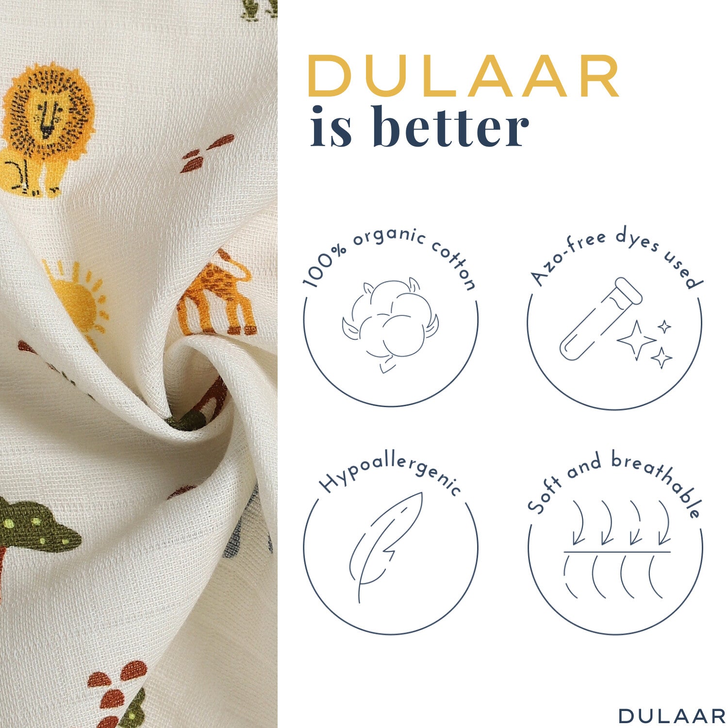 Dulaar Organic Muslin Multipurpose Cloth (Set of 2) - Green Zen + Squad Goals