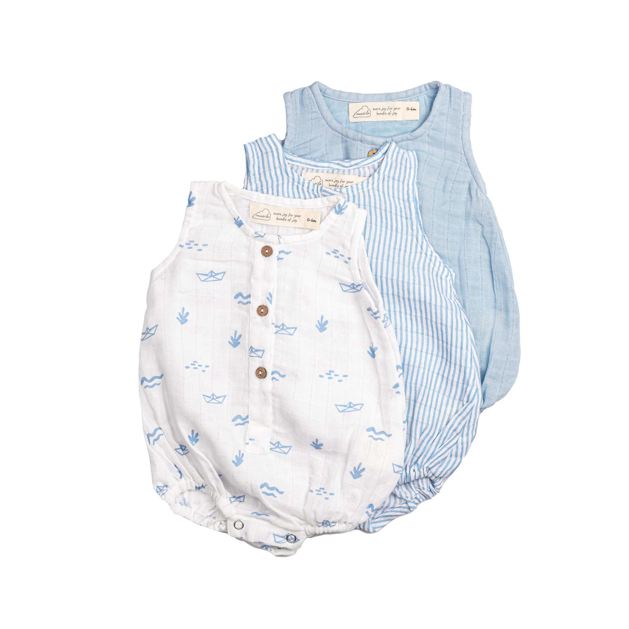 Organic Muslin Baby Romper (Pack of 3) – Boat