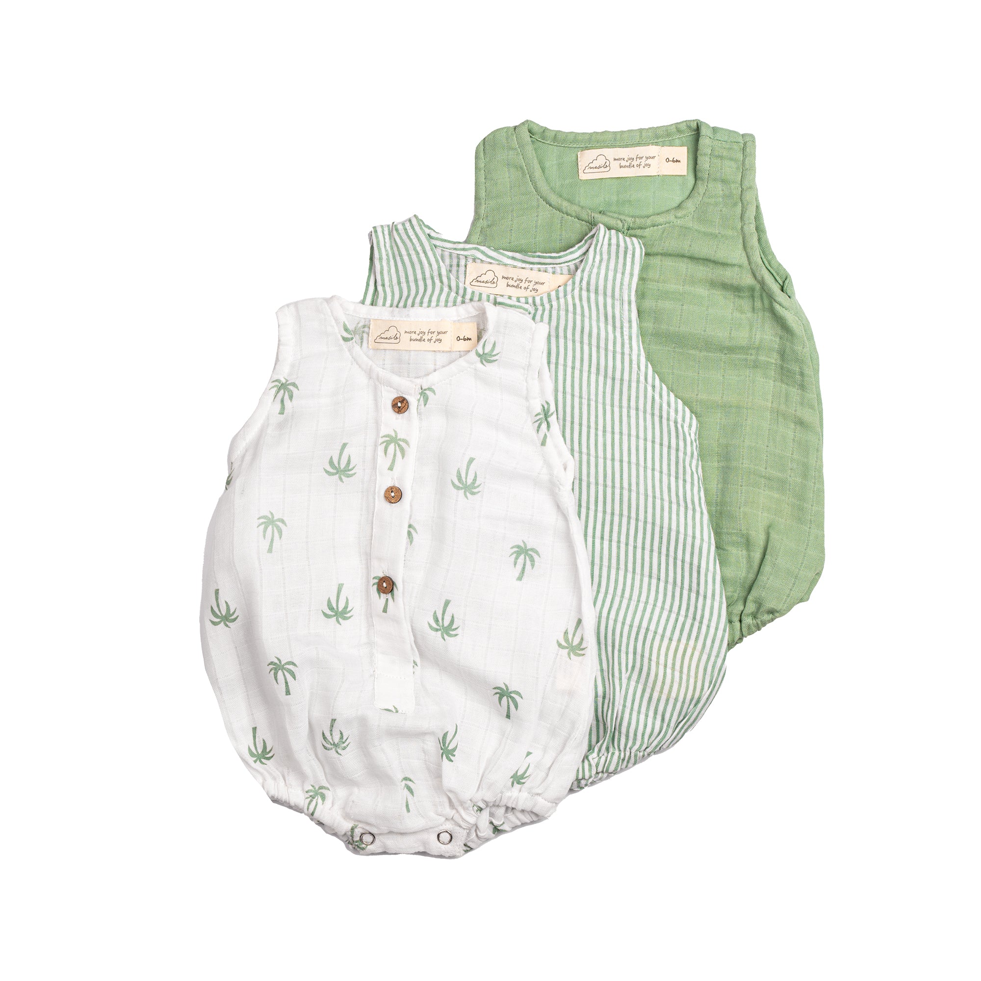 Organic Muslin Baby Romper (Pack of 3) – Palm