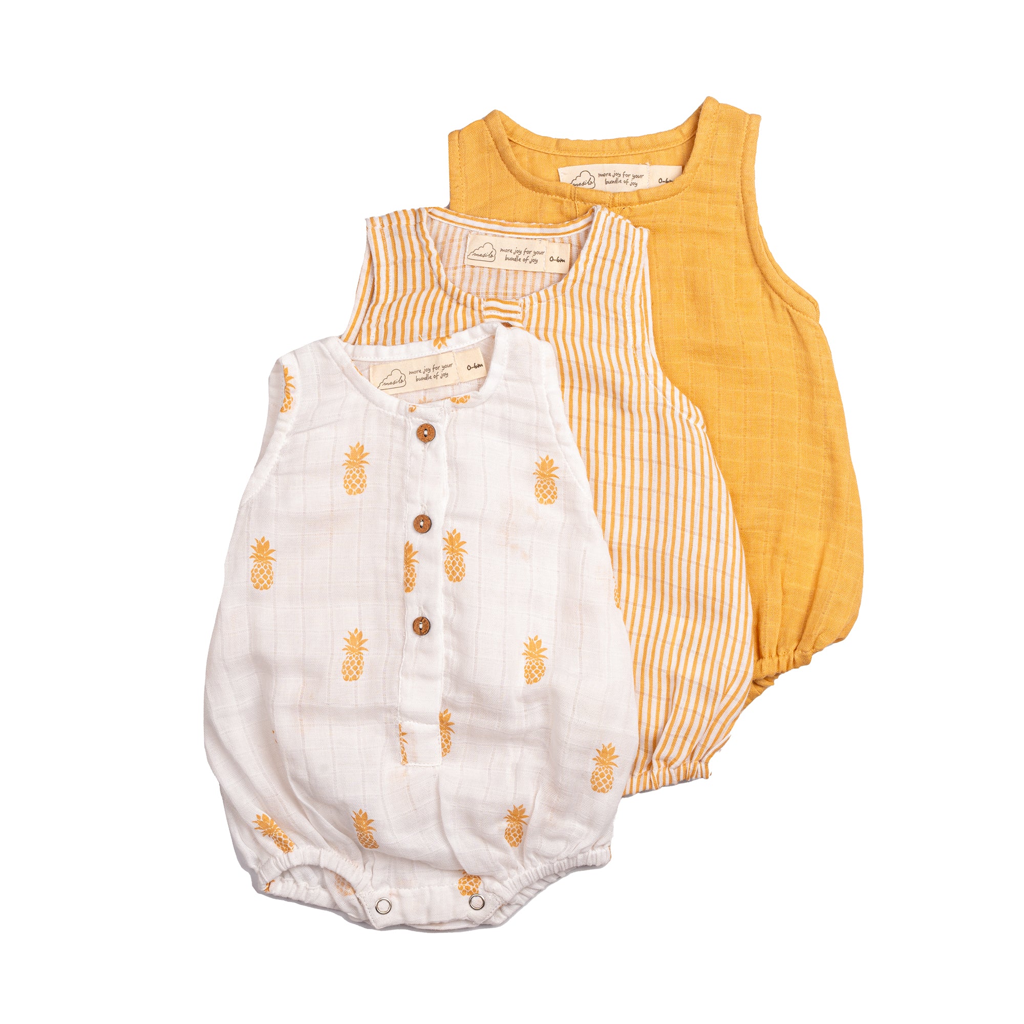 Organic Muslin Baby Romper (Pack of 3) – Pineapple