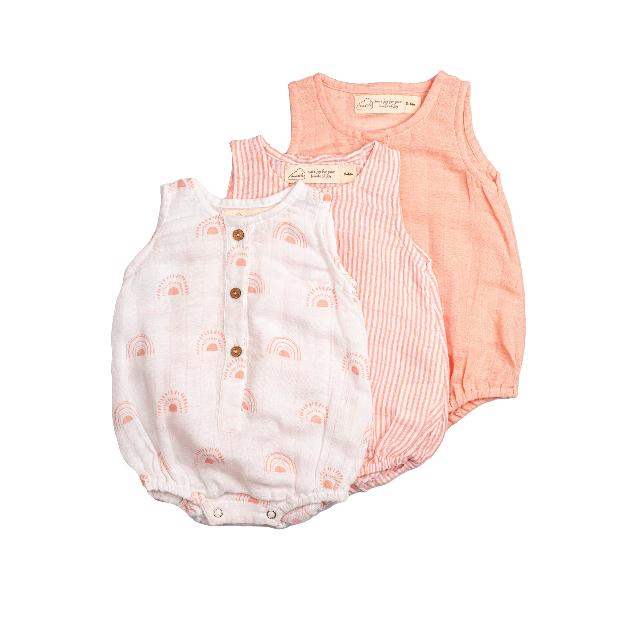 Organic Muslin Baby Romper (Pack of 3) – Rainbow