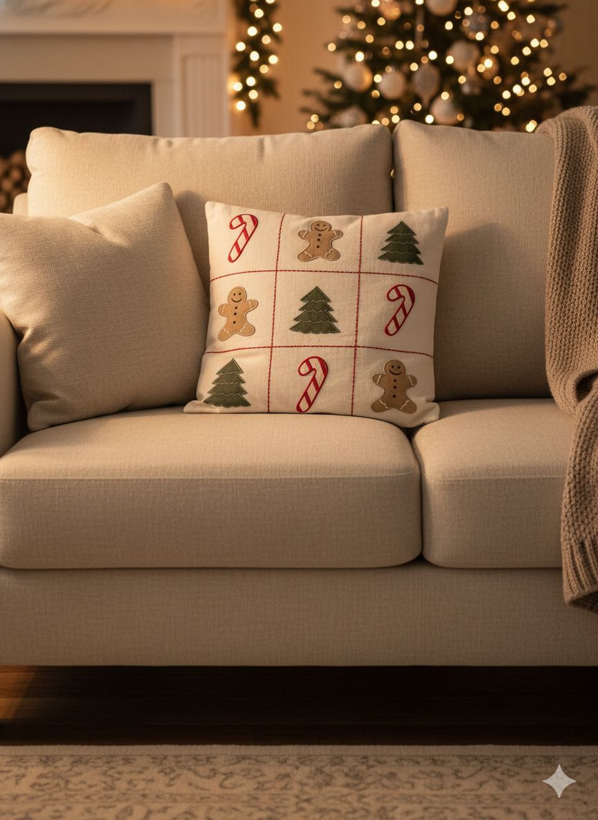 Linen Throw Cushion - Tic Tac Toe