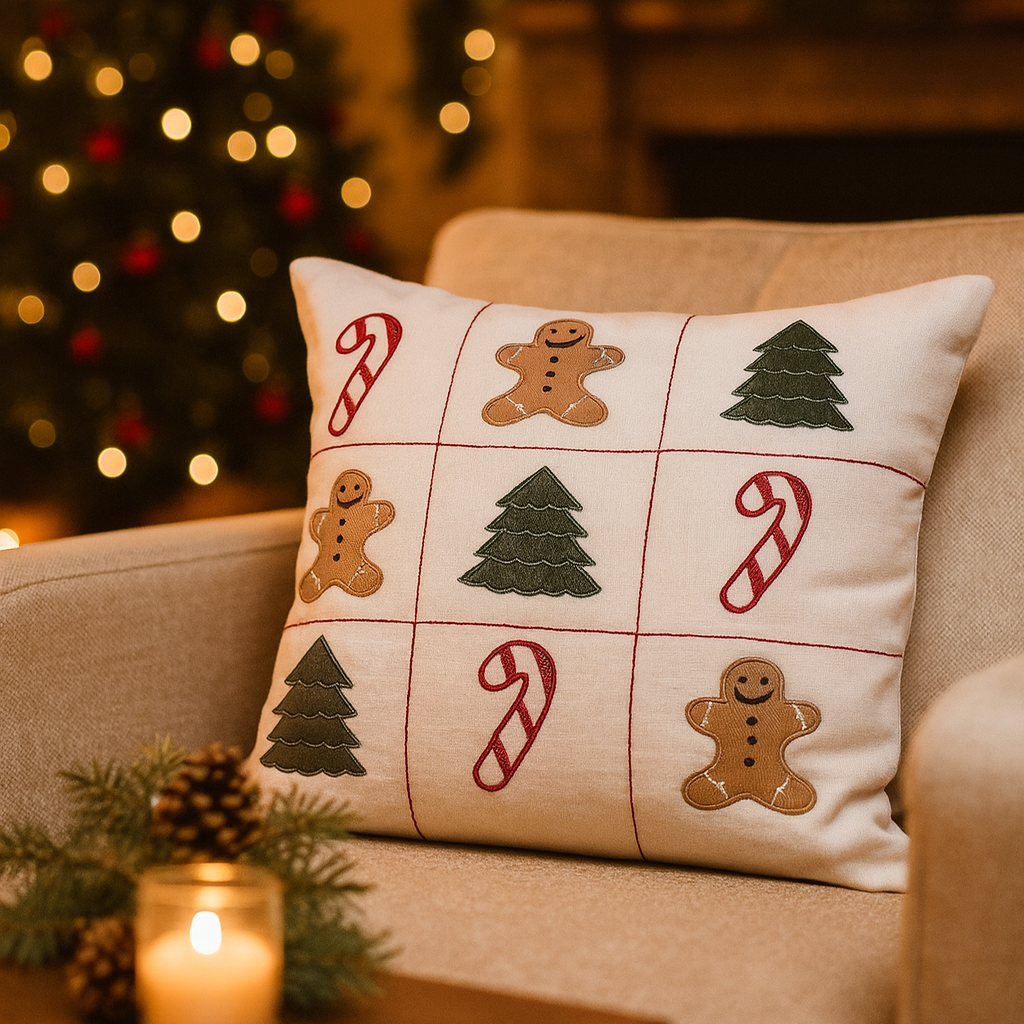 Linen Throw Cushion - Tic Tac Toe