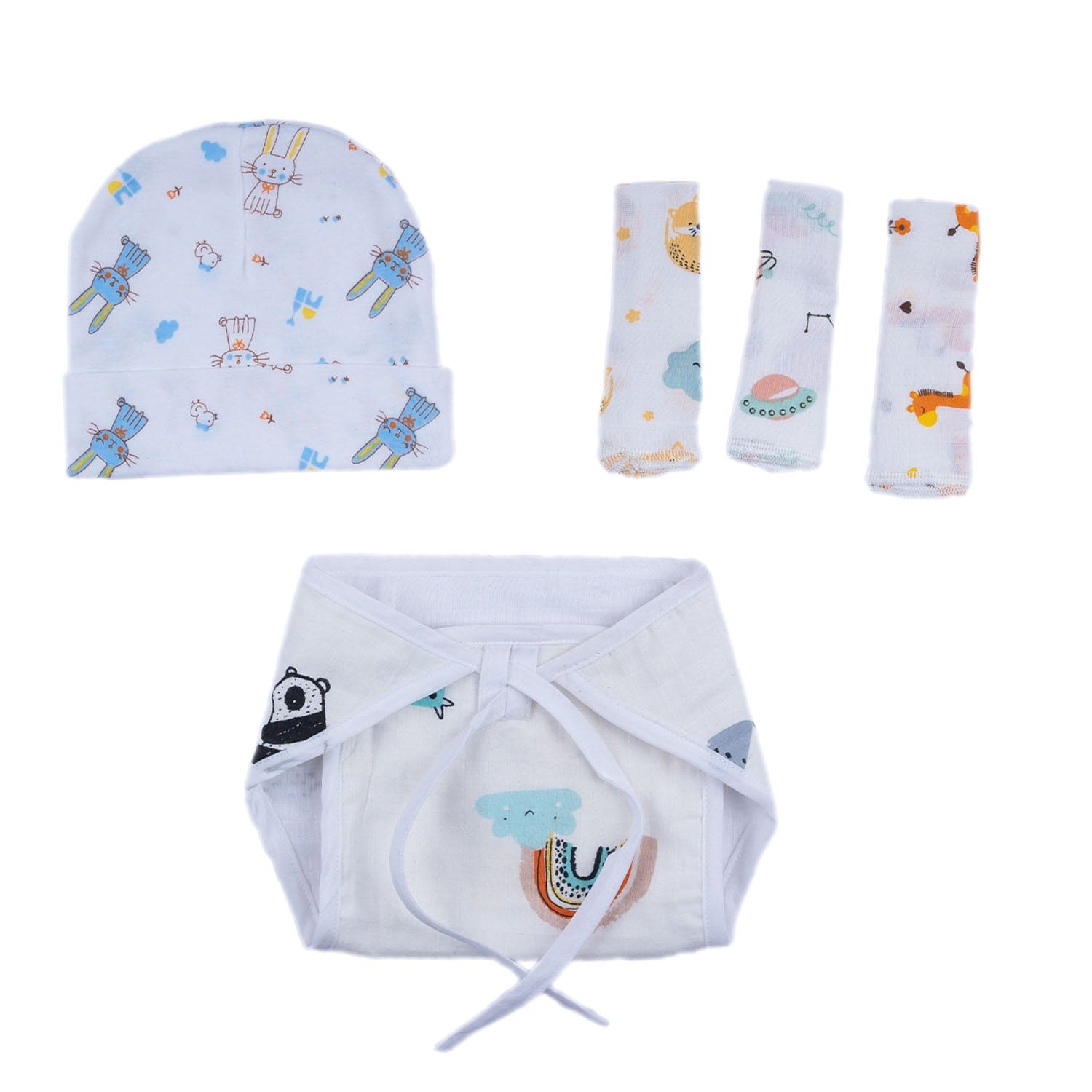 Baby Moo Wild Animal Print Infant Essentials 10 Pcs Muslin Clothing Gift Set - Multicolour